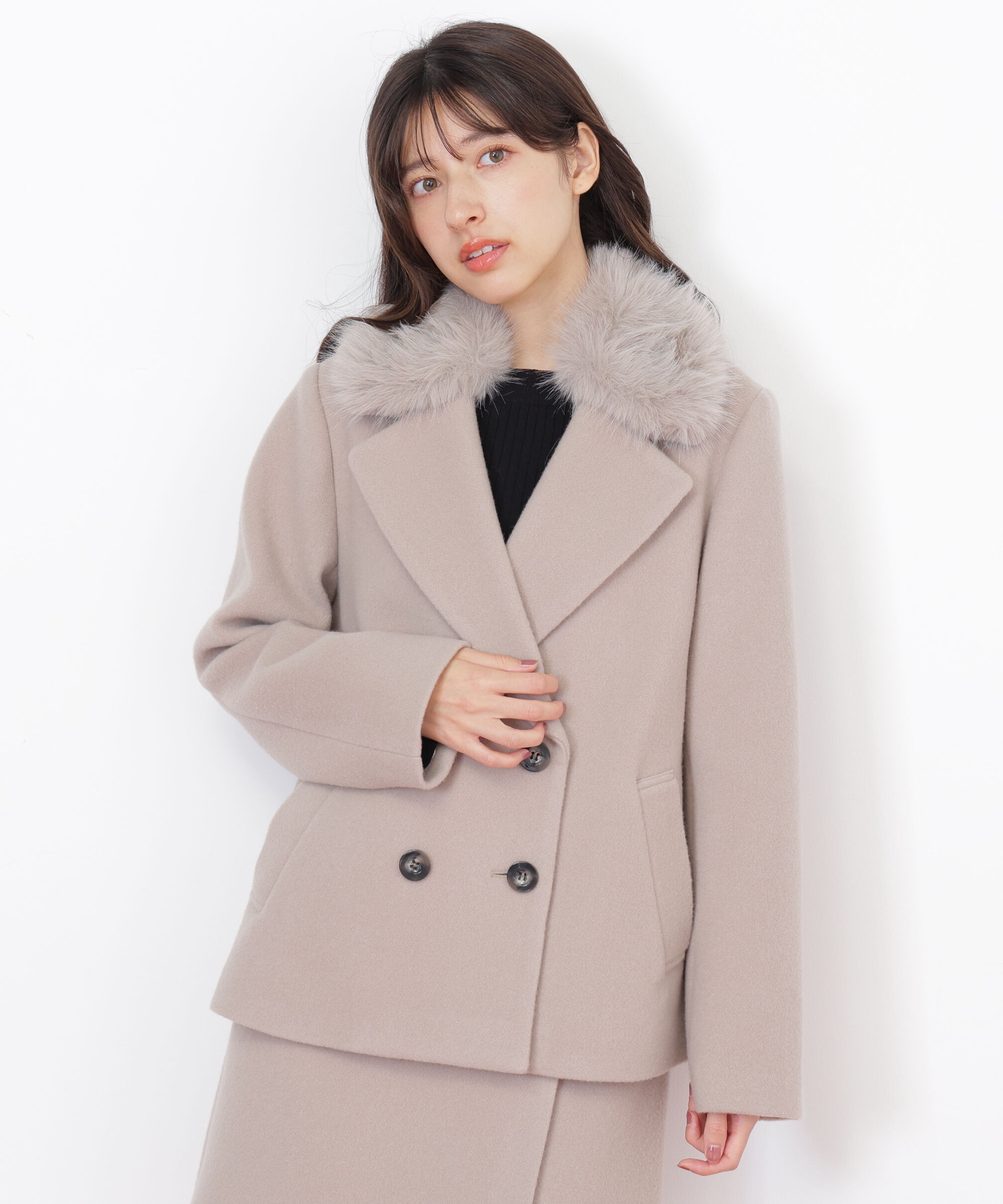  「フェイクファー衿付ジャケット」|その他|モカ