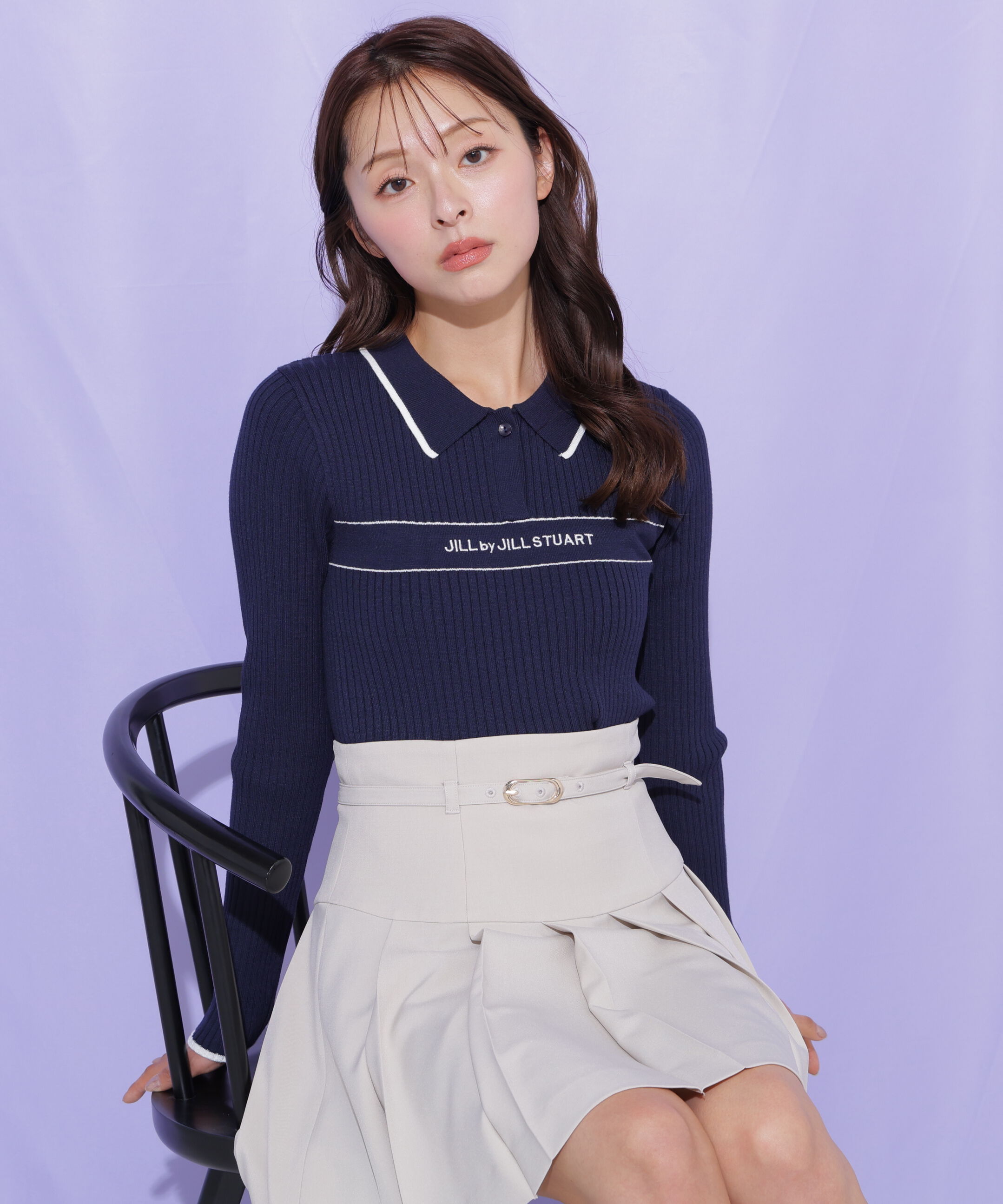  「ポロ襟配色ラインリブニット」|ニット・セーター|