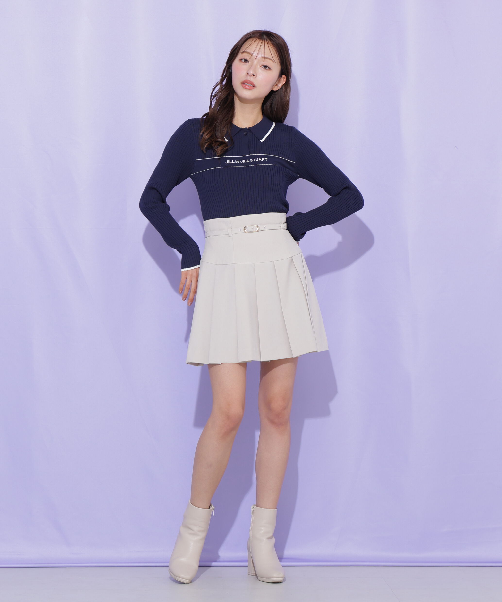  「ポロ襟配色ラインリブニット」|ニット・セーター|