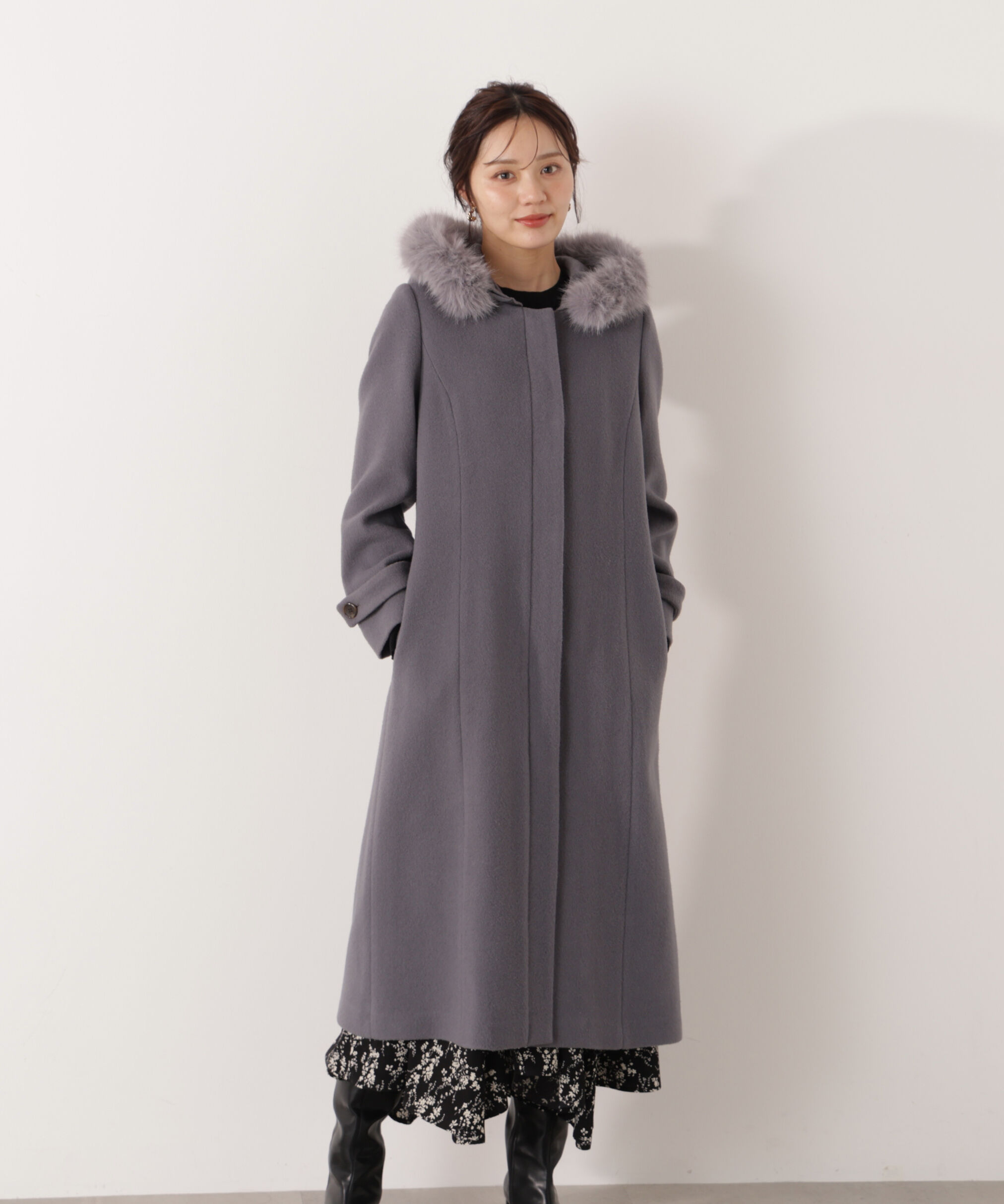 PROPORTION BODY DRESSING「モッサフードフェイクファーロングコート 25AW」|その他|チャコール2