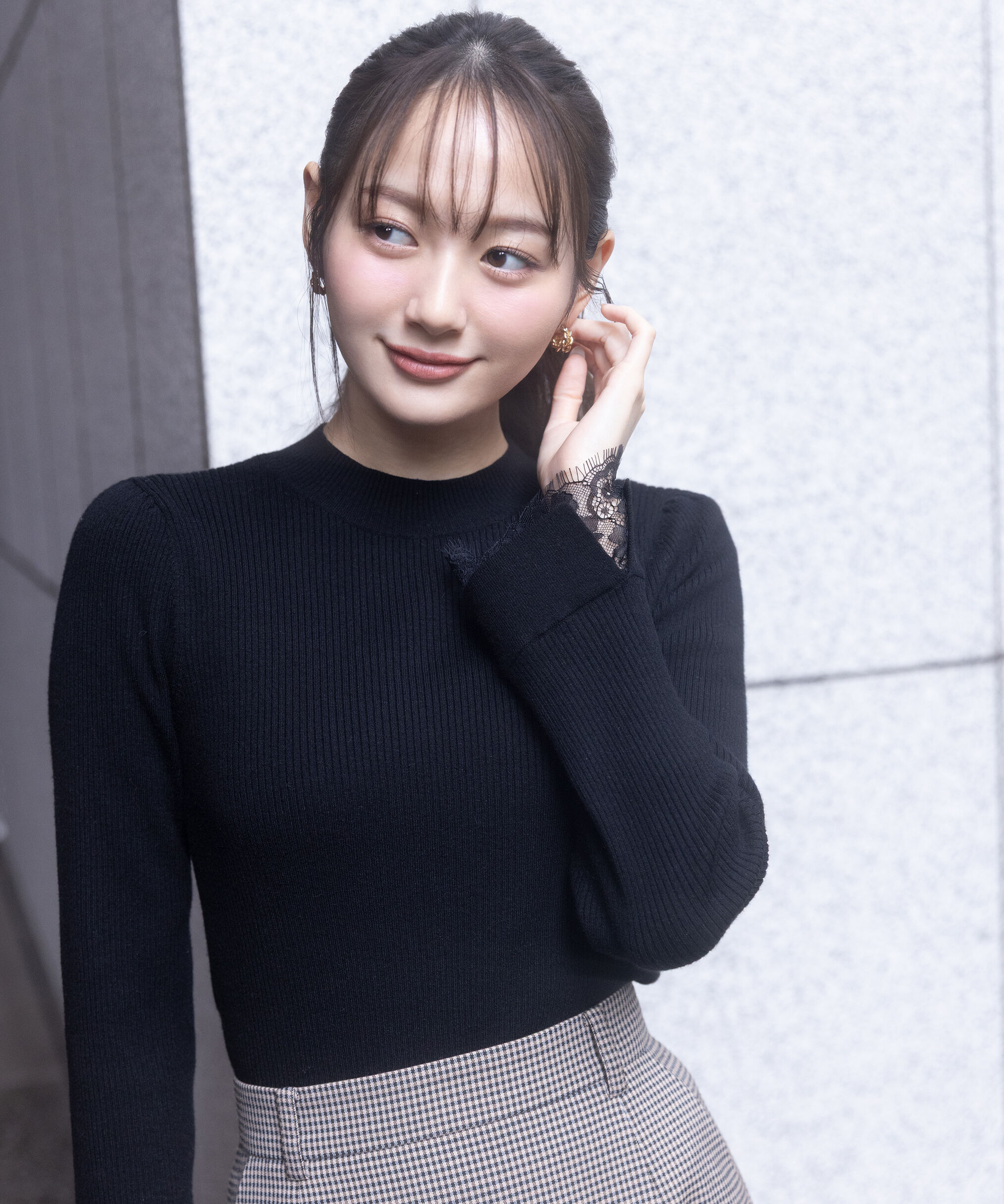 PROPORTION BODY DRESSING「レースドッキングスリーブニット 25AW」|ニット・セーター|ブラック