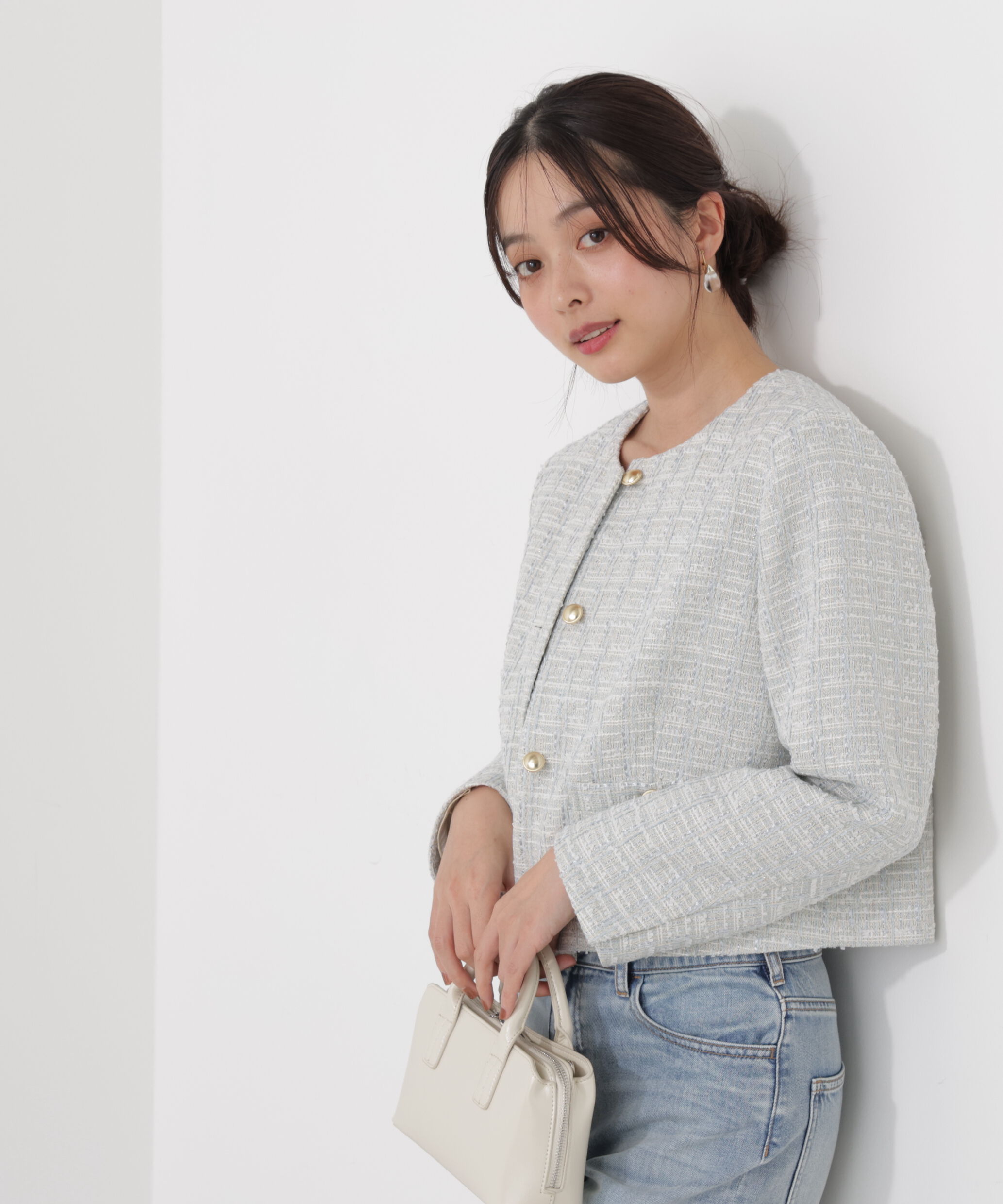 PROPORTION BODY DRESSING「ノーカラーツイードジャケット　26SS」|ブルゾン・スタジャン|