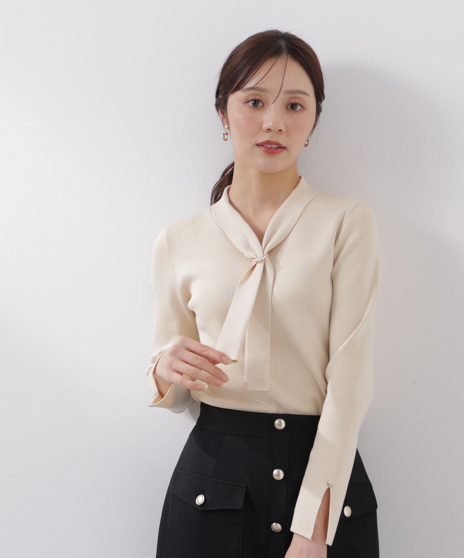 PROPORTION BODY DRESSING「パールリングボウタイニット　　26SS」|ニット・セーター|エクリュ1