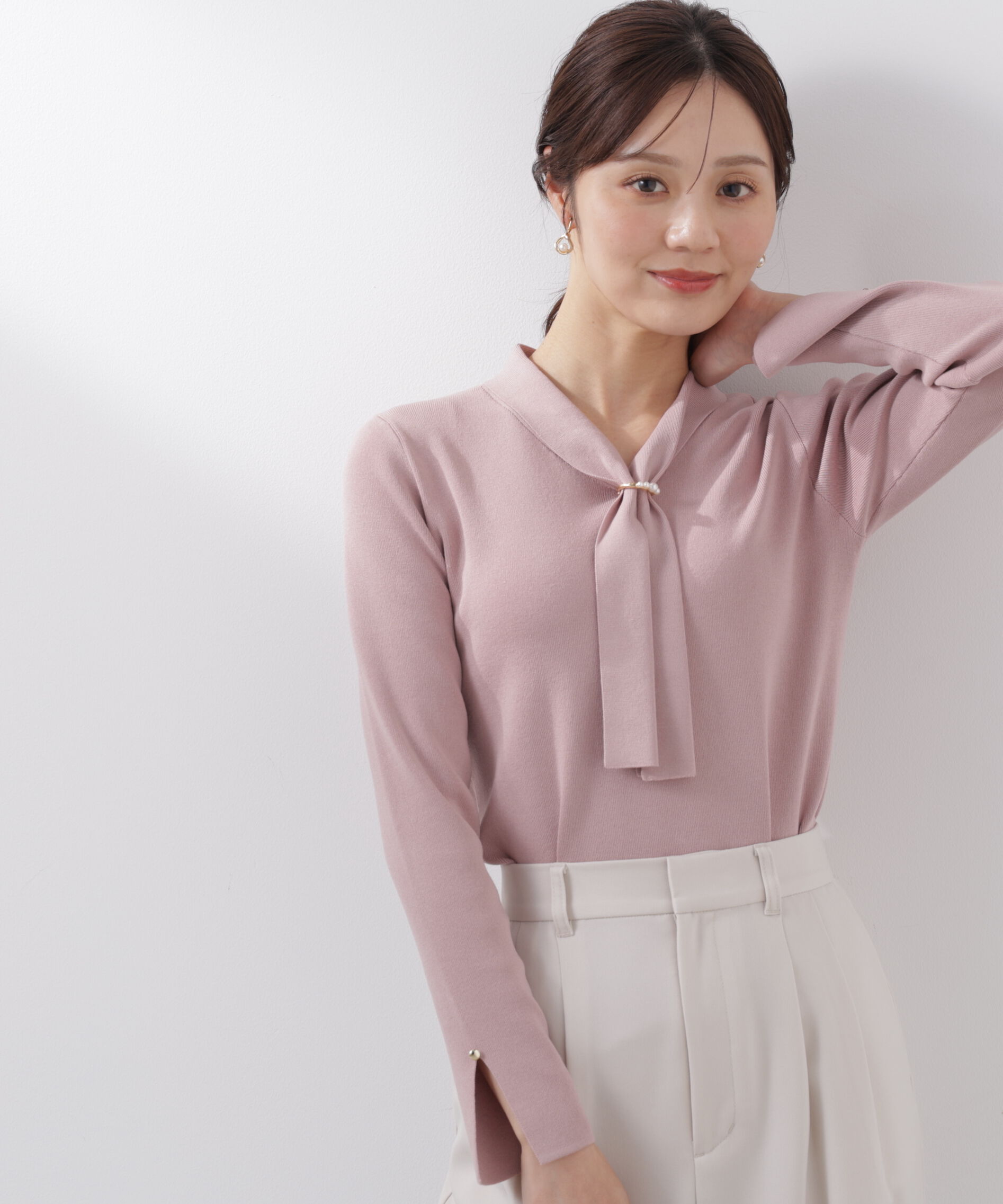 PROPORTION BODY DRESSING「パールリングボウタイニット　　26SS」|ニット・セーター|ピンク