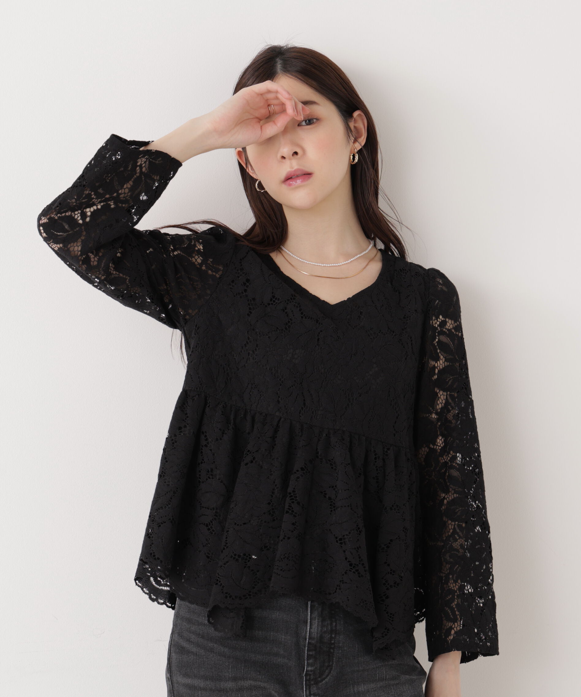 PROPORTION BODY DRESSING「レースペプラムブラウス　26SS」|シャツ・ブラウス|ブラック
