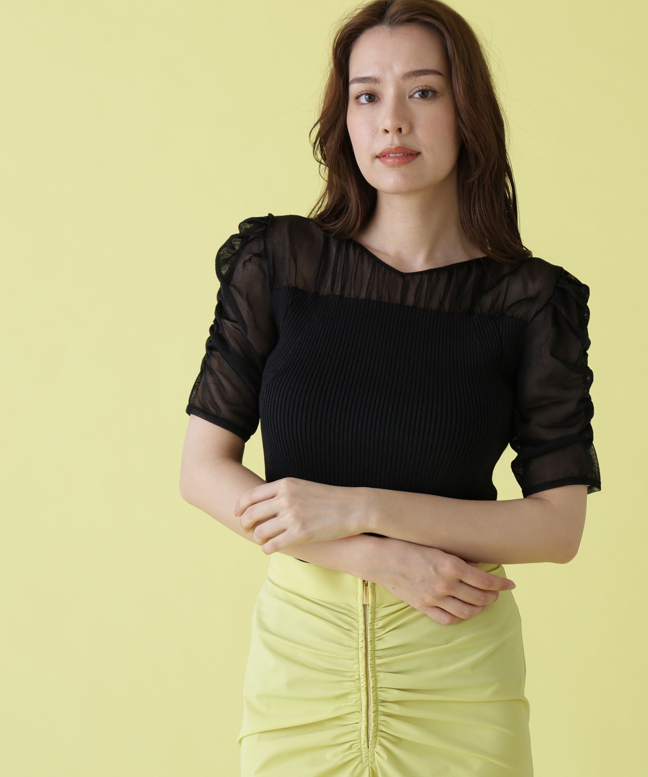  「ラメニットシアーコンビプルオーバー」|ニット・セーター|