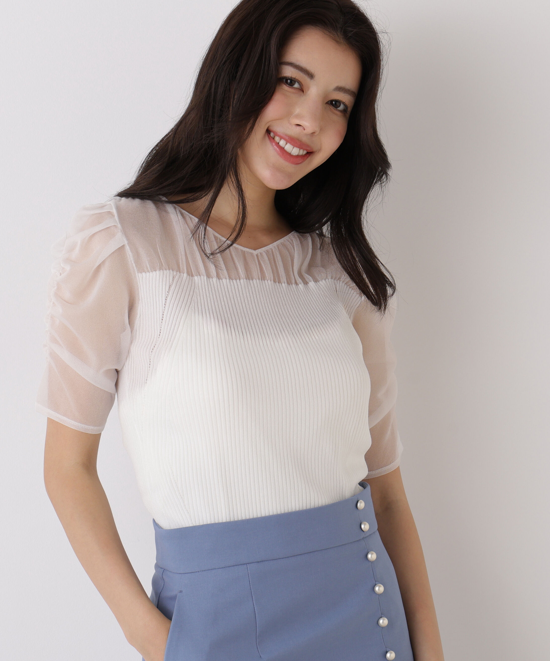  「ラメニットシアーコンビプルオーバー」|ニット・セーター|ホワイト