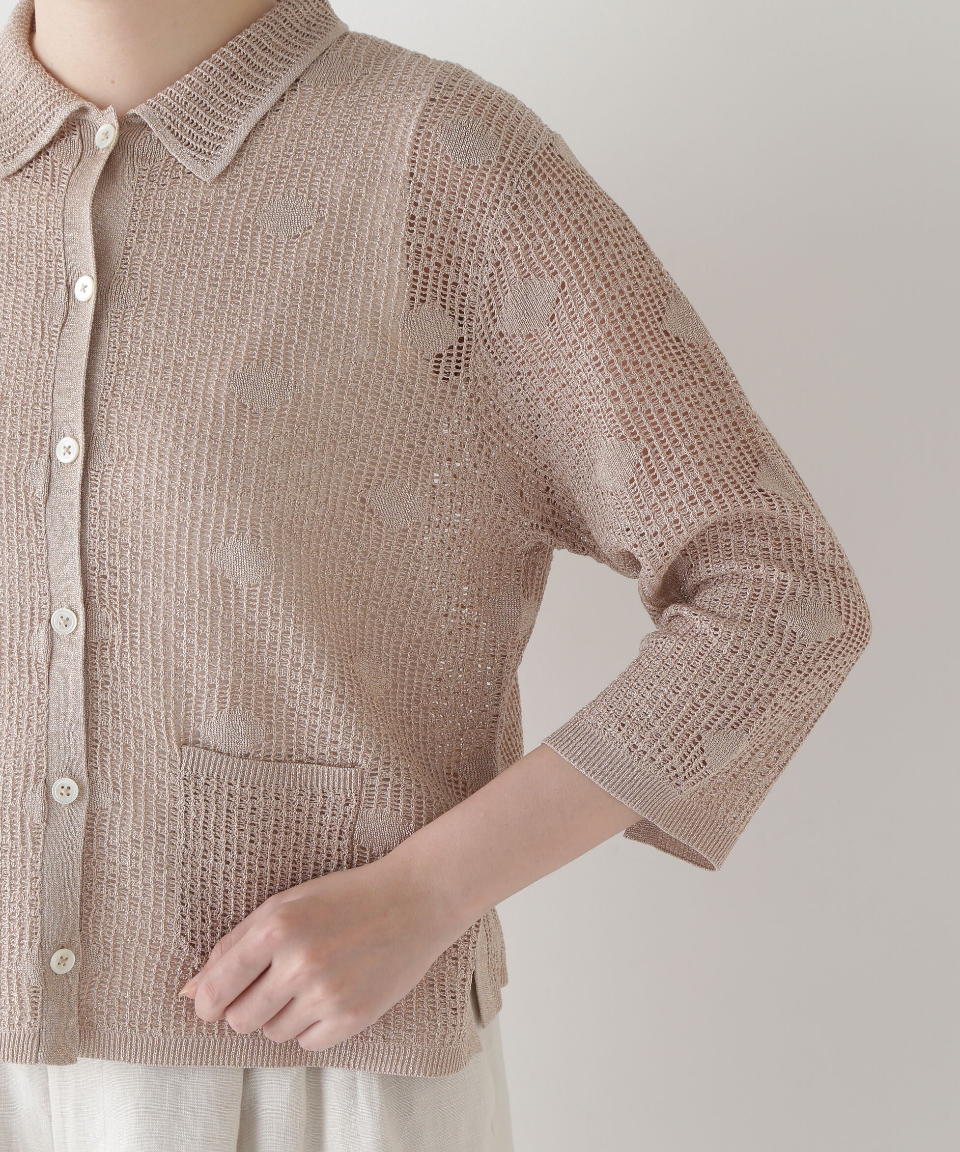  「◆【ウォッシャブル】ラメメッシュオープンカラーカーディガン」|ニット・セーター|