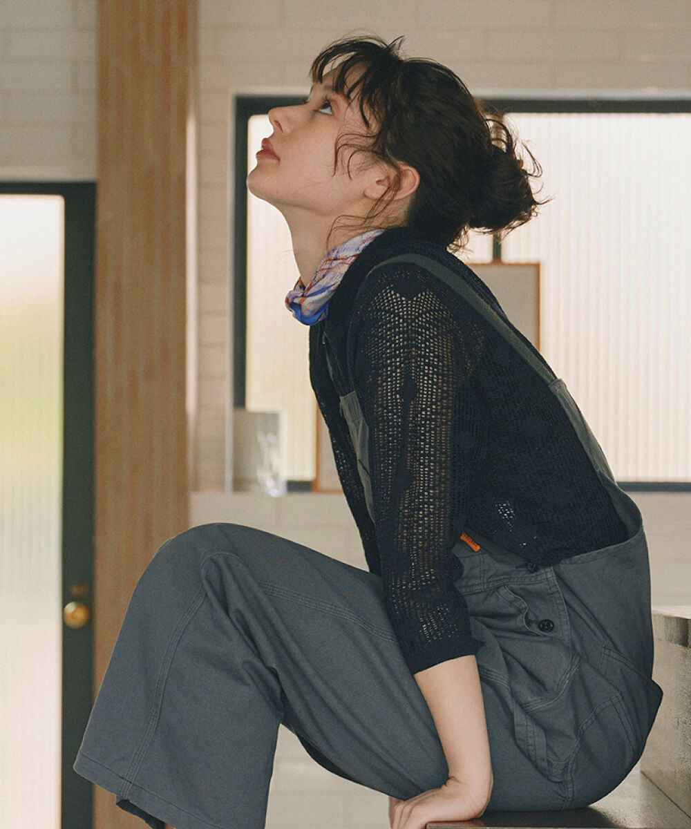  「◆【ウォッシャブル】ラメメッシュオープンカラーカーディガン」|ニット・セーター|ネイビー