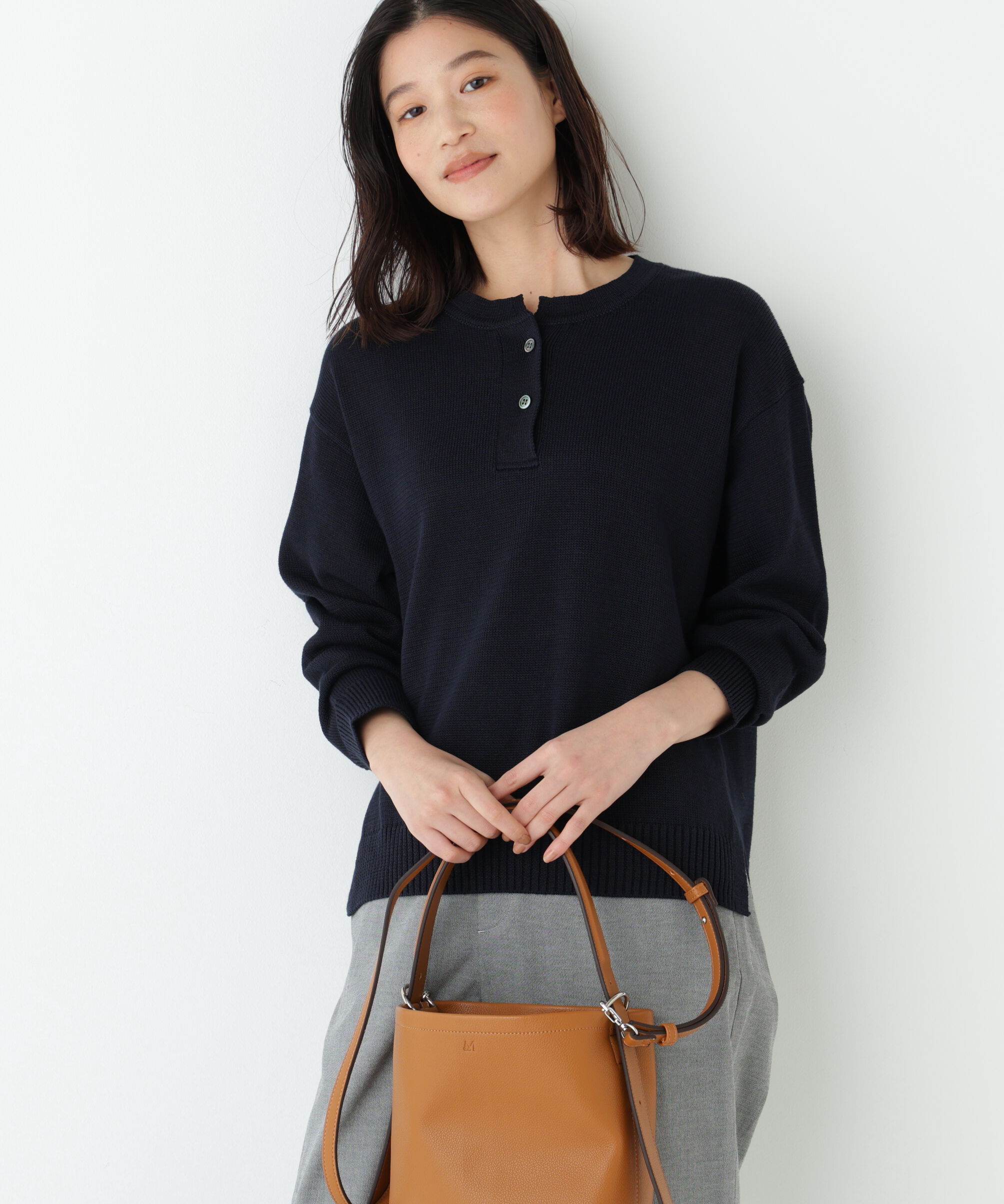  「◆≪ウォッシャブル≫ミドルゲージギマスキッパープルオーバー」|ニット・セーター|ネイビー