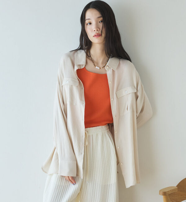 Doux archives「【接触冷感／マシンウォシャブル】リネンライクアウトポケットシャツ」|シャツ・ブラウス|BEIGE