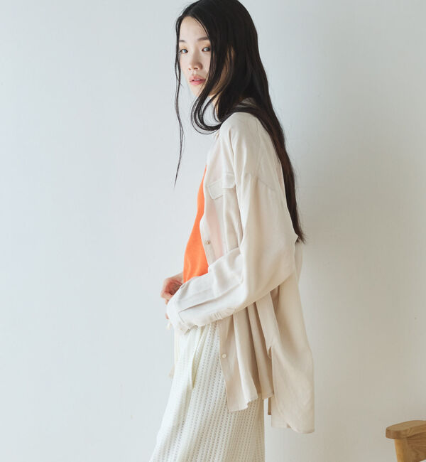 Doux archives「【接触冷感／マシンウォシャブル】リネンライクアウトポケットシャツ」|シャツ・ブラウス|