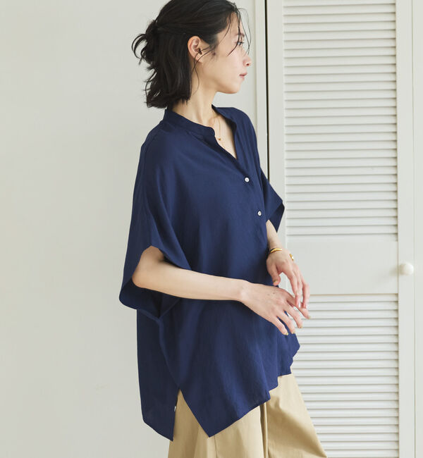 Doux archives「ウォッシャブルリネンライクスキッパープルオーバー／」|シャツ・ブラウス|NAVY