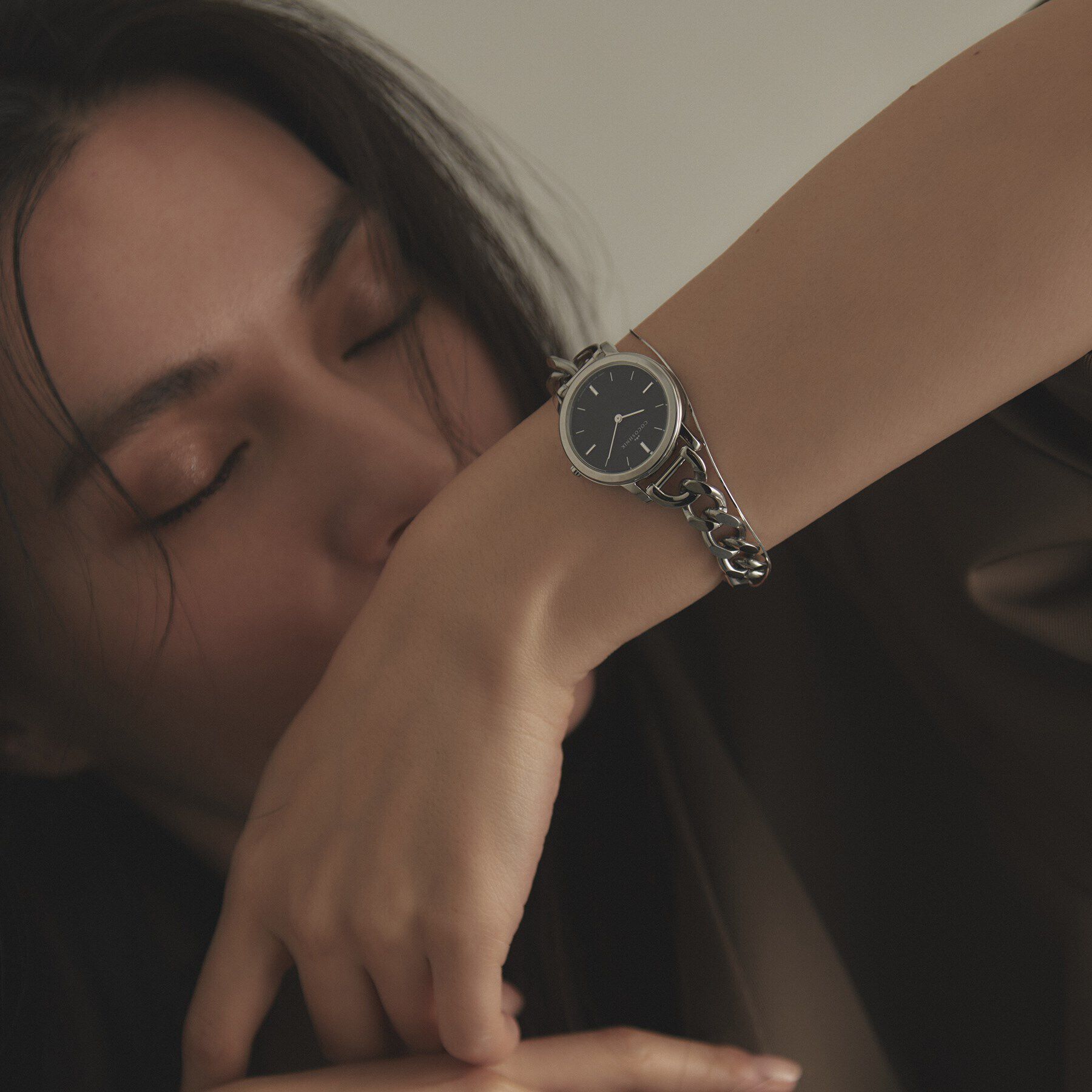 COCOSHNIK「SSラウンドチェーンベルト ウォッチ（ブラックマット）」|腕時計|