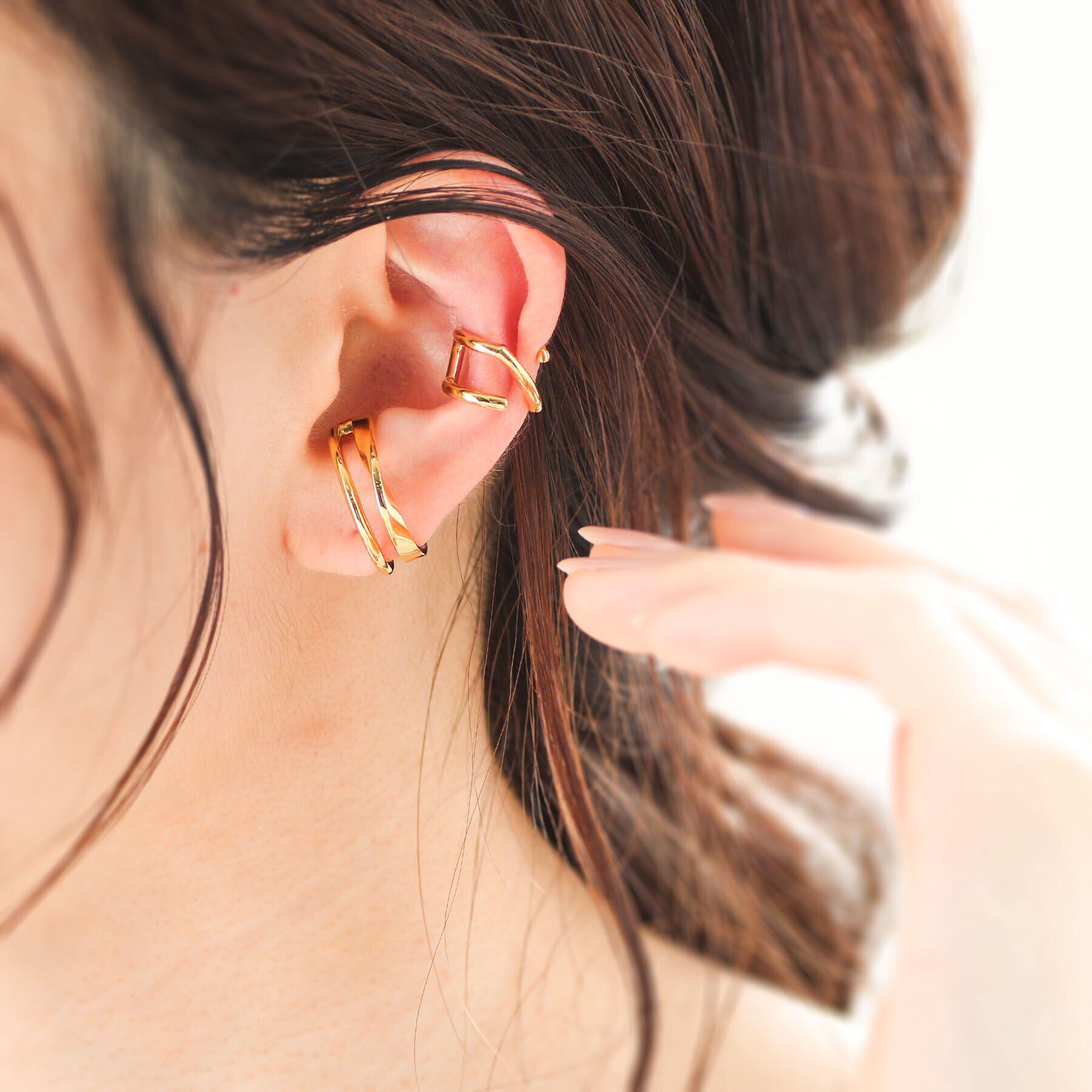 COCOSHNIK「シルバー ダブルフープひねり イヤーカフ」|イヤリング|