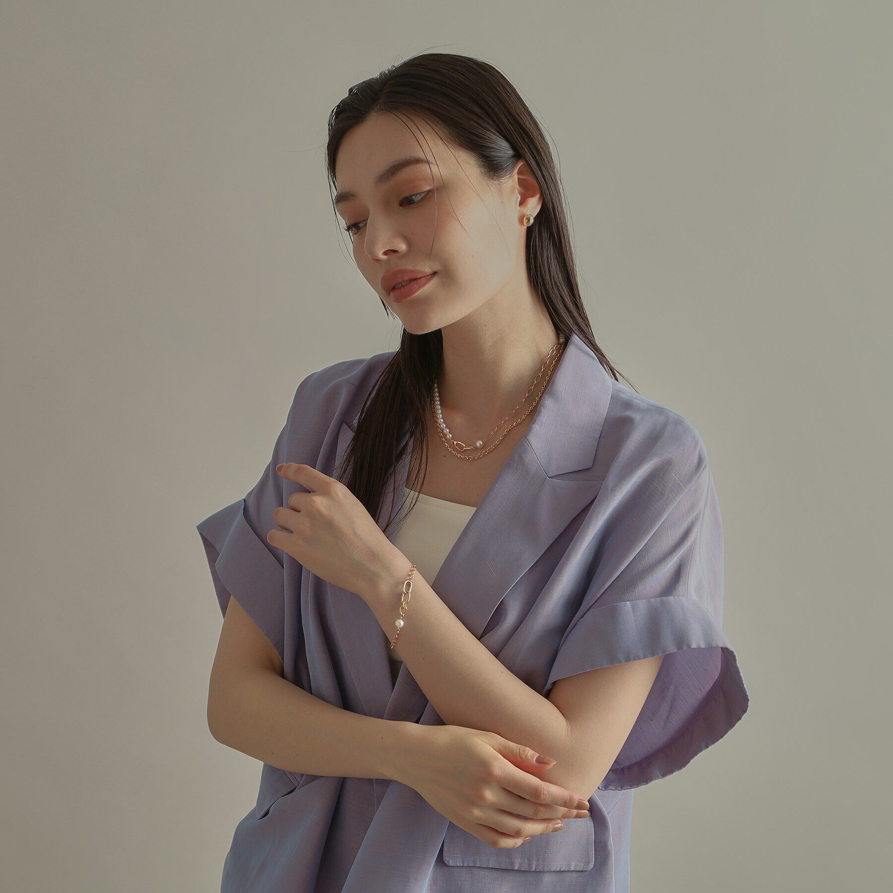 COCOSHNIK「K10パール PCチェーンセパレート ネックレス大」|ネックレス|