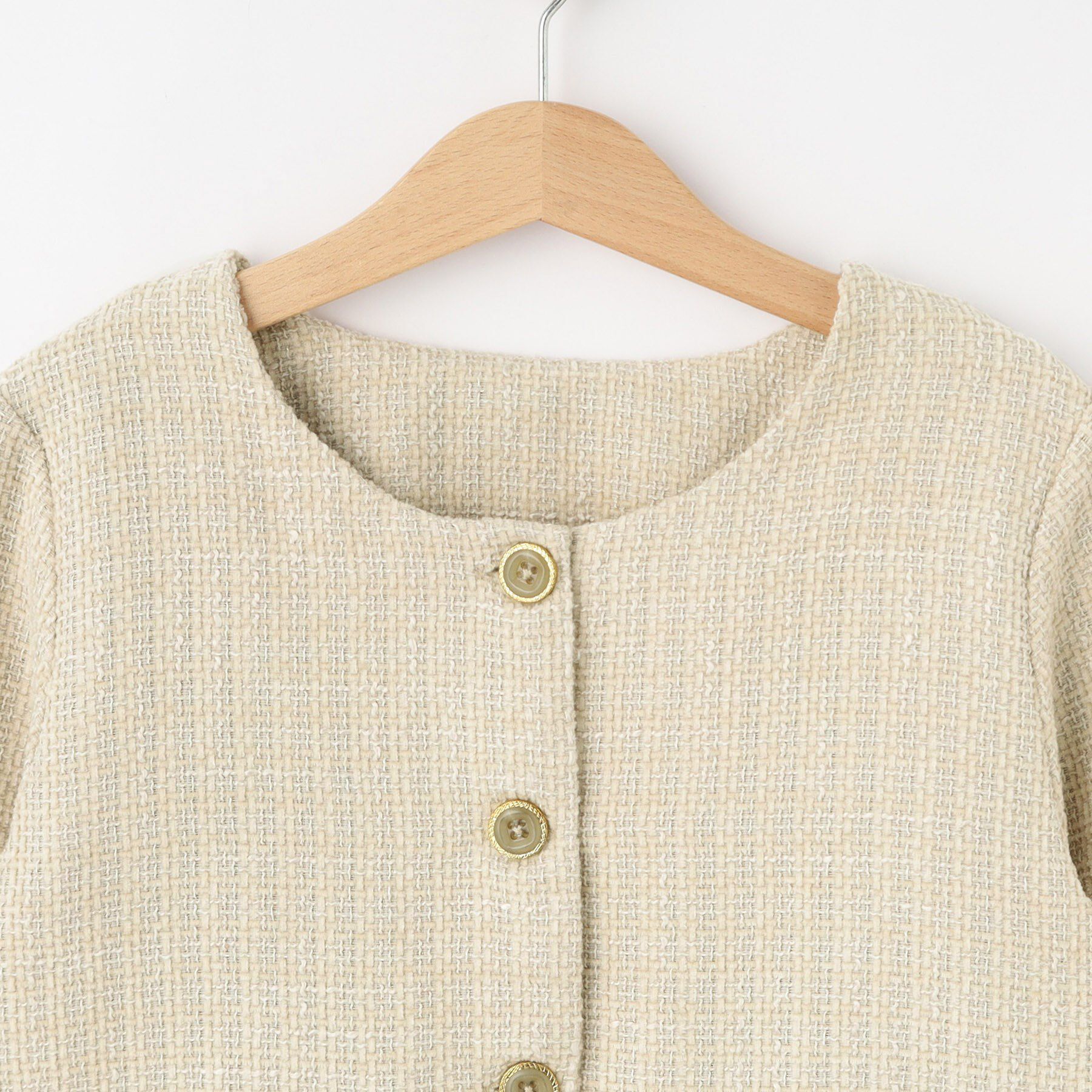 SHOO･LA･RUE「【100-140cm/プチセレ】ツイードジャケット」|ノーカラージャケット|