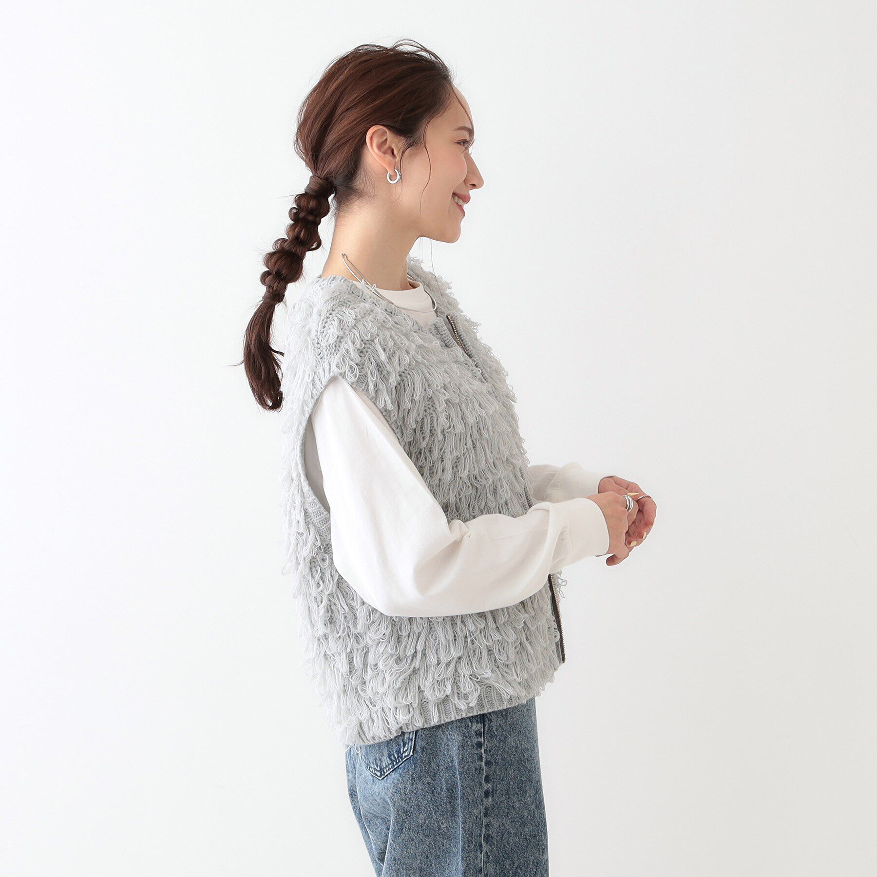 SHOO･LA･RUE「ループヤーンがアクセント ニットZIPベスト」|ベスト・ジレ|