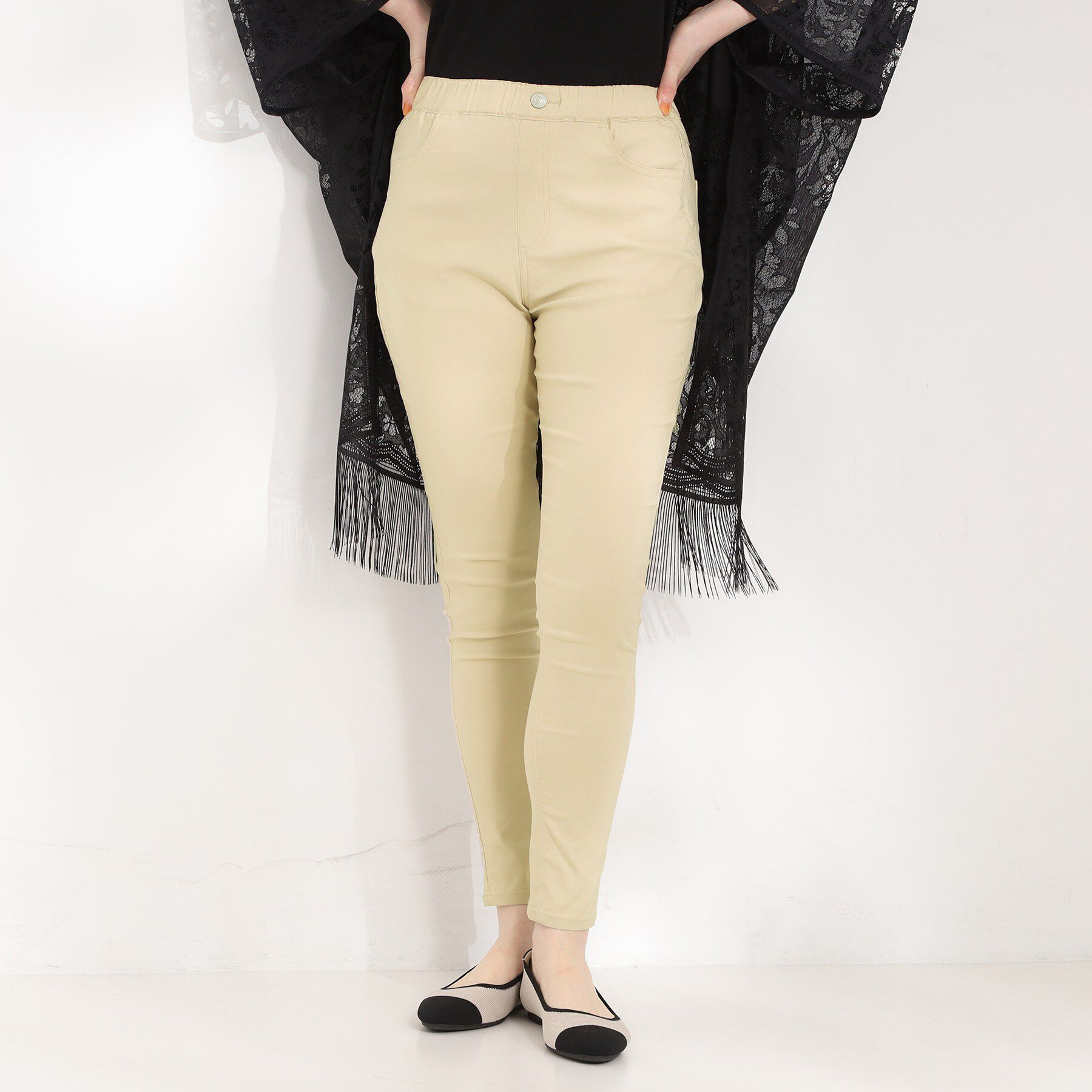 SHOO･LA･RUE「【ひんやり/洗濯機可/S-LL】楽なのに見た目きれい　スキニーパンツ」|その他|ベージュ(052)