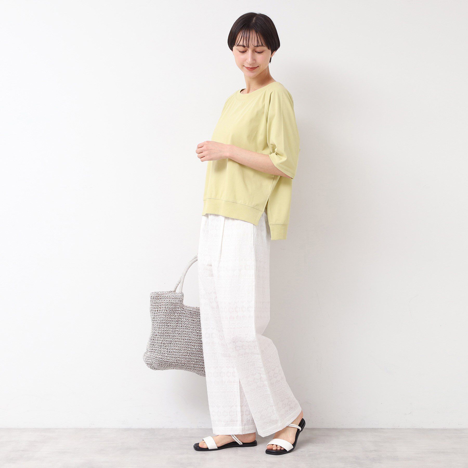 Dessin「【接触冷感・UV・洗える】裾リブスリット五分袖カットソー」|Tシャツ・カットソー|