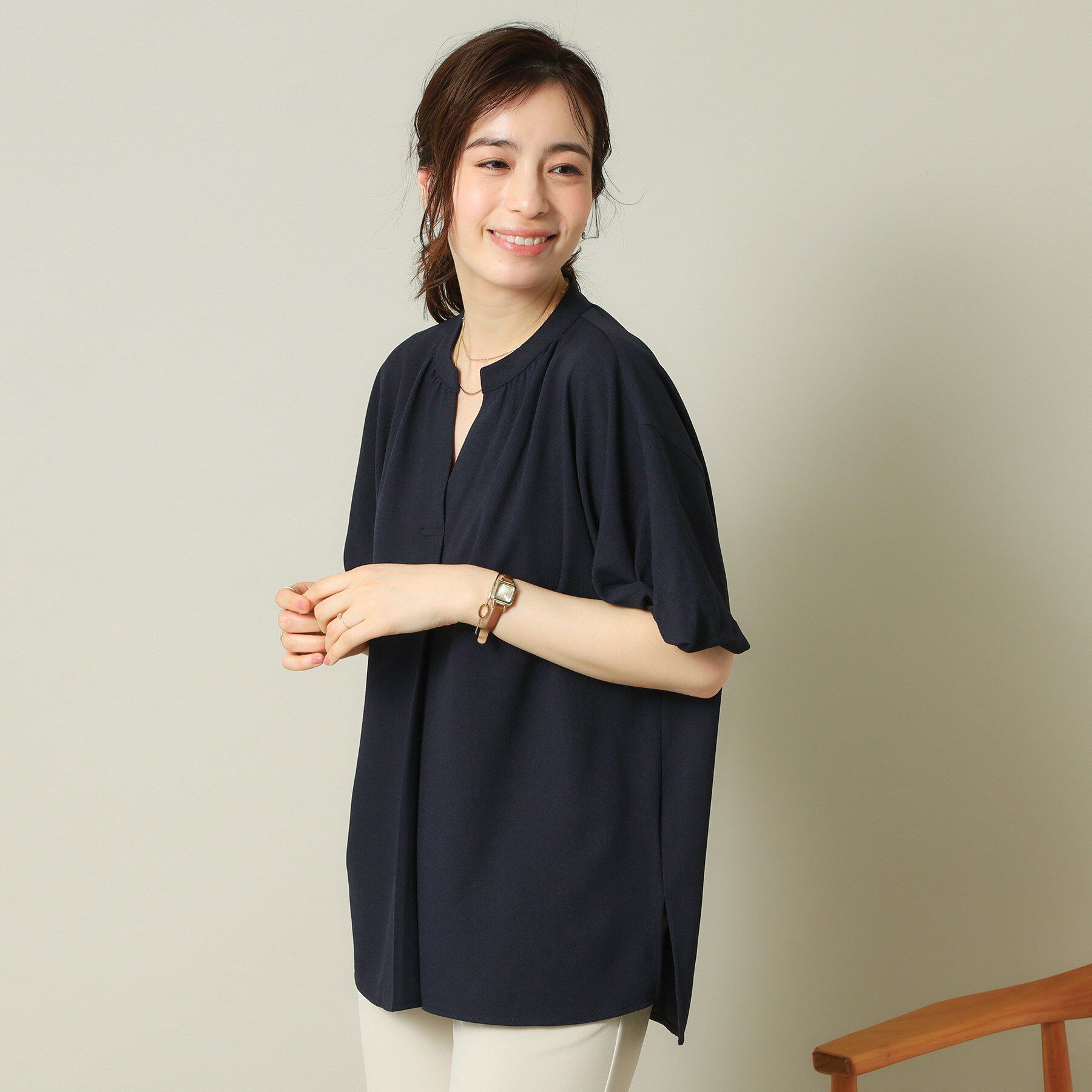 ITS&rsquo;DEMO「【UVケア/吸水速乾/洗濯機OK/冷感】麻調合繊チュニックブラウス＜ラク服シリーズ＞」|シャツ・ブラウス|