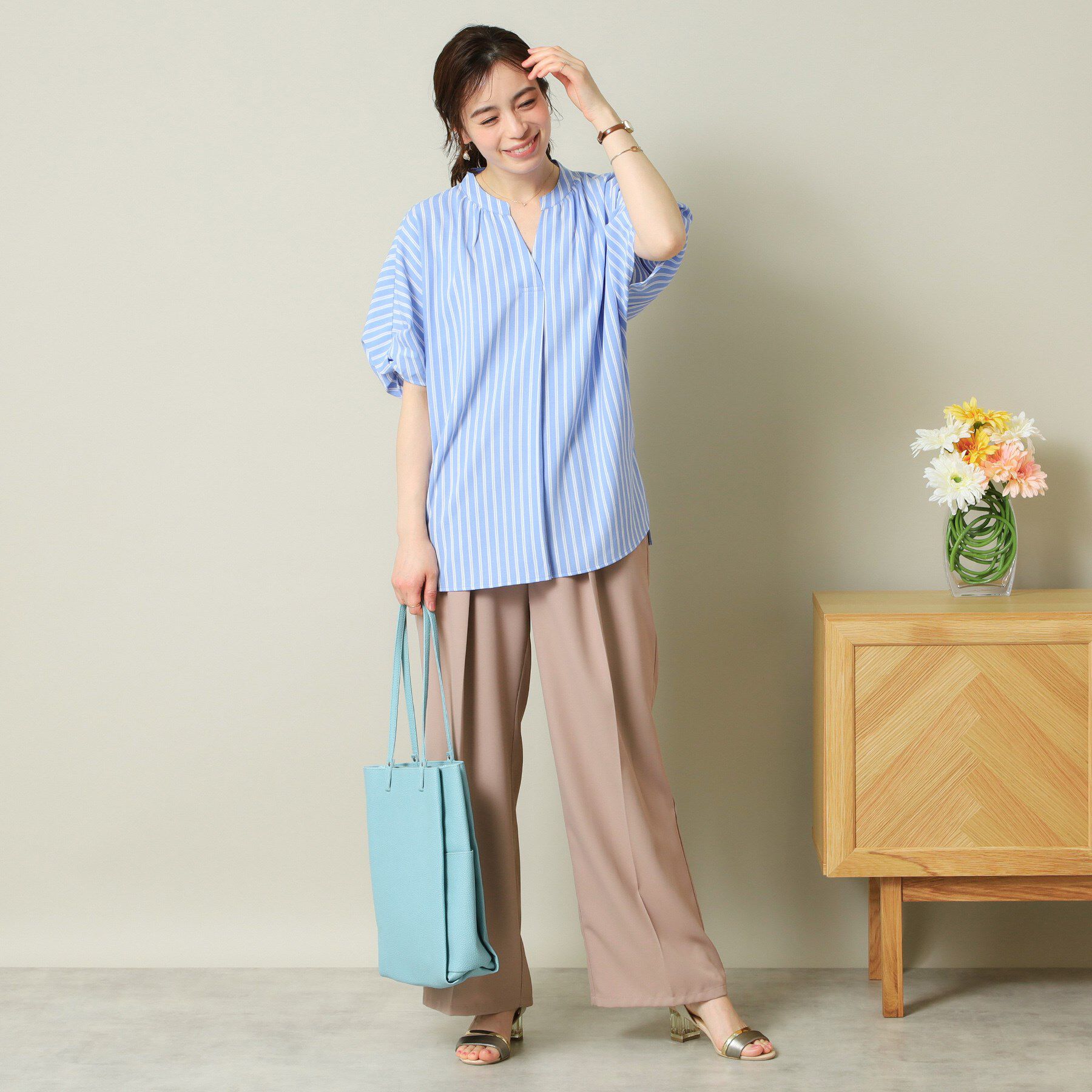 ITS&rsquo;DEMO「【UVケア/吸水速乾/洗濯機OK/冷感】麻調合繊チュニックブラウス＜ラク服シリーズ＞」|シャツ・ブラウス|