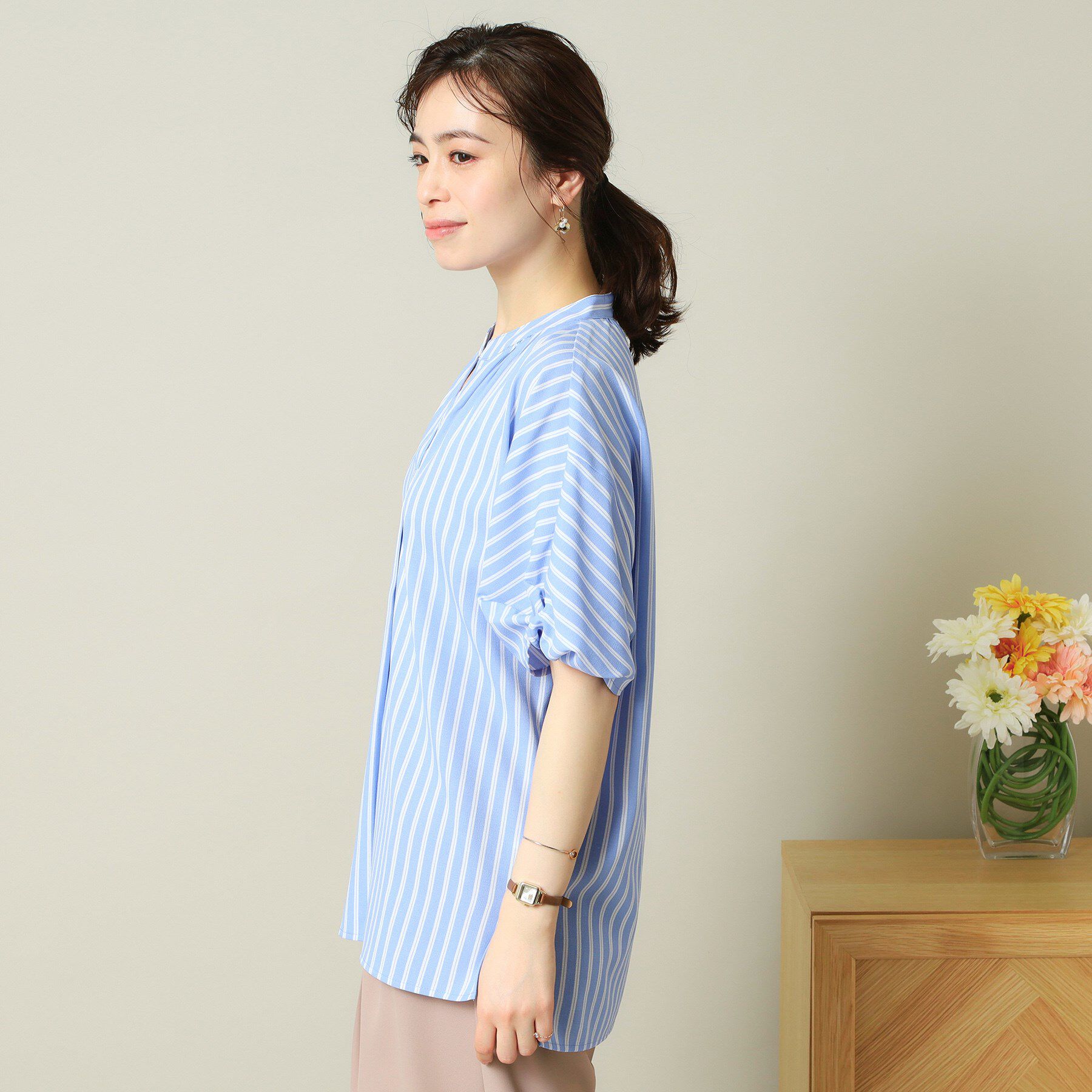 ITS&rsquo;DEMO「【UVケア/吸水速乾/洗濯機OK/冷感】麻調合繊チュニックブラウス＜ラク服シリーズ＞」|シャツ・ブラウス|