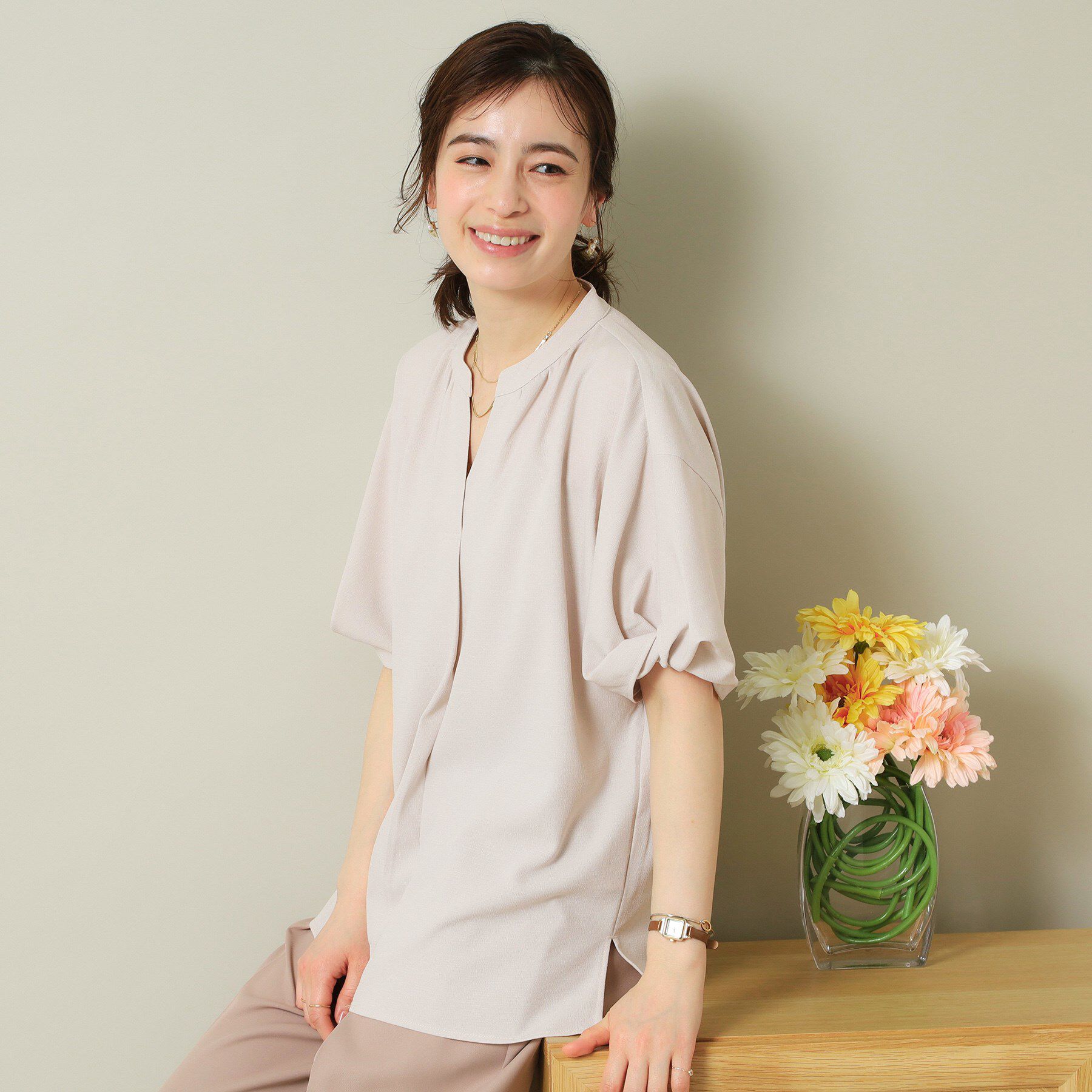 ITS&rsquo;DEMO「【UVケア/吸水速乾/洗濯機OK/冷感】麻調合繊チュニックブラウス＜ラク服シリーズ＞」|シャツ・ブラウス|