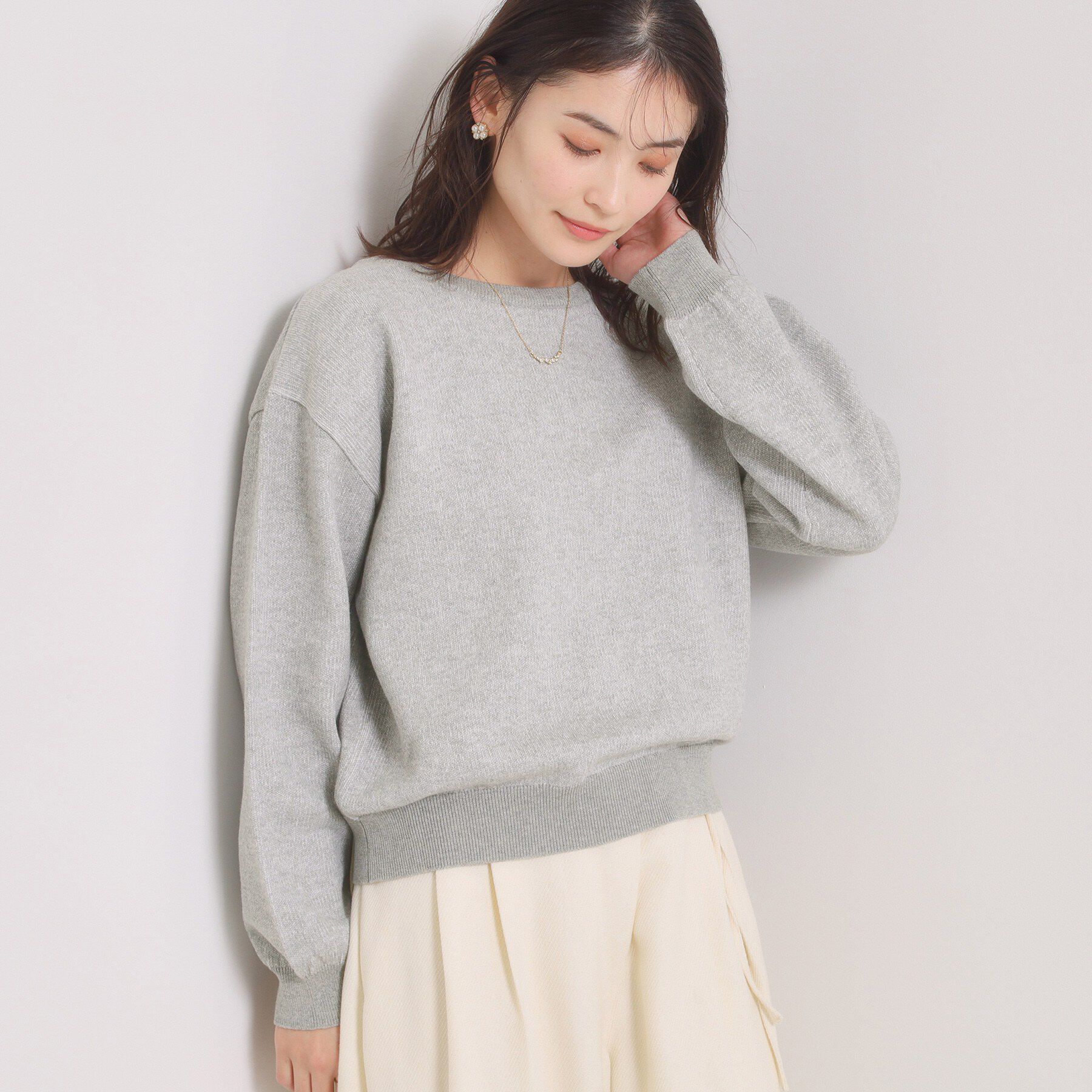 ITS&rsquo;DEMO「【洗濯機OK】スウェットライクニット」|ニット・セーター|ライトグレー(011