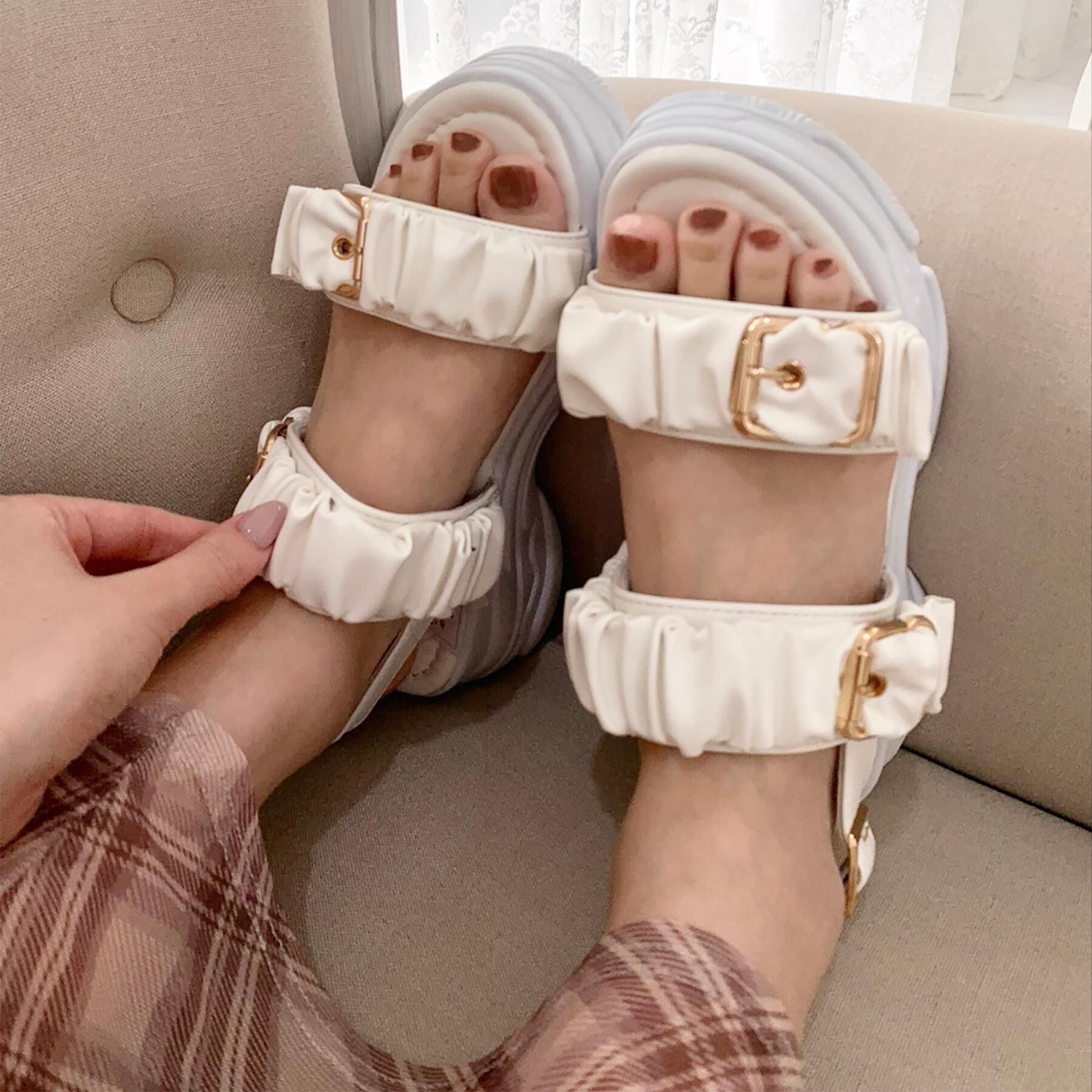 csT&P「厚底クシュクシュベルトスポサン」|サンダル|ホワイト(001)