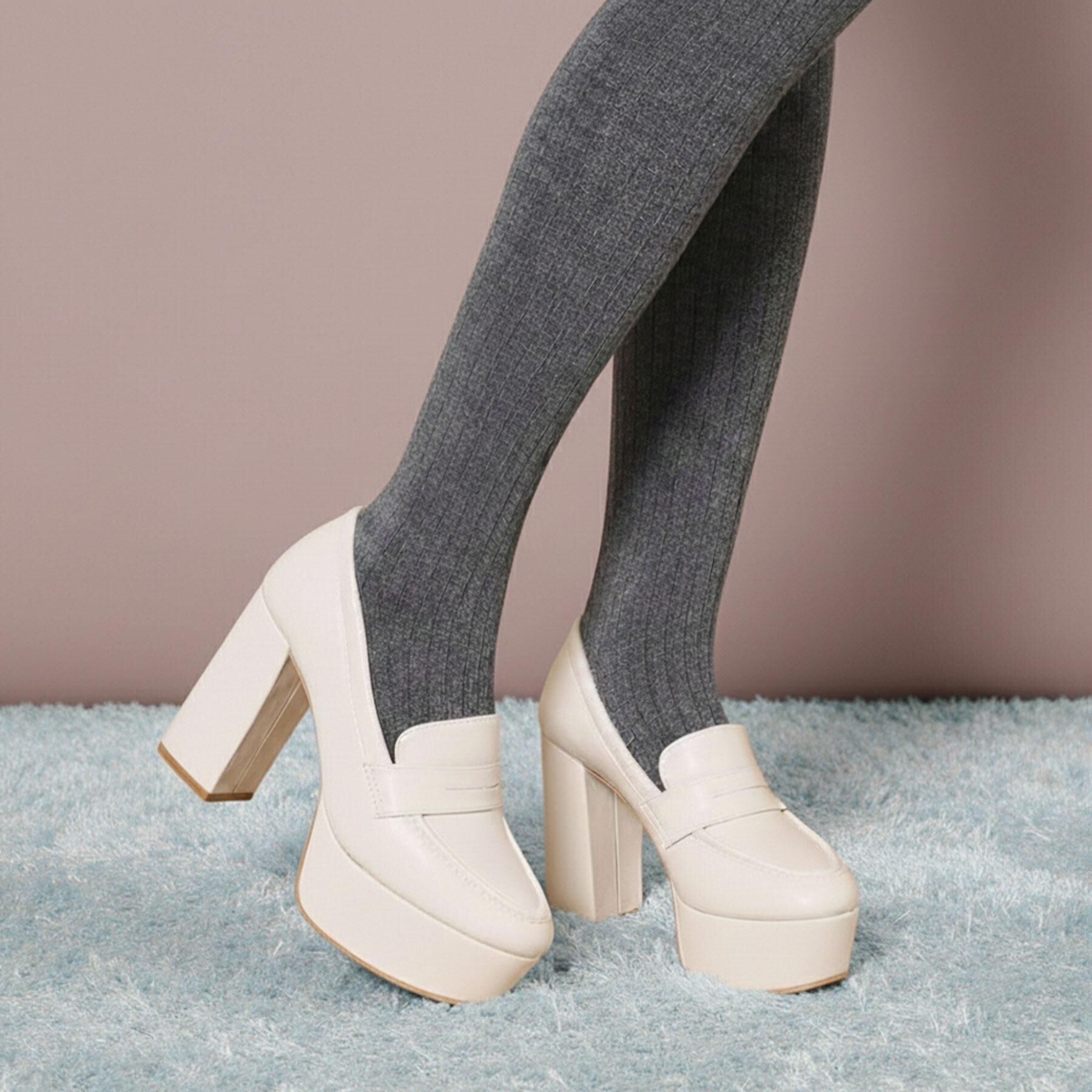 ESPERANZA「【ラク盛り/ローファー】リピーター続出／脚長美脚 厚底ローファー」|パンプス|アイボリー(004)