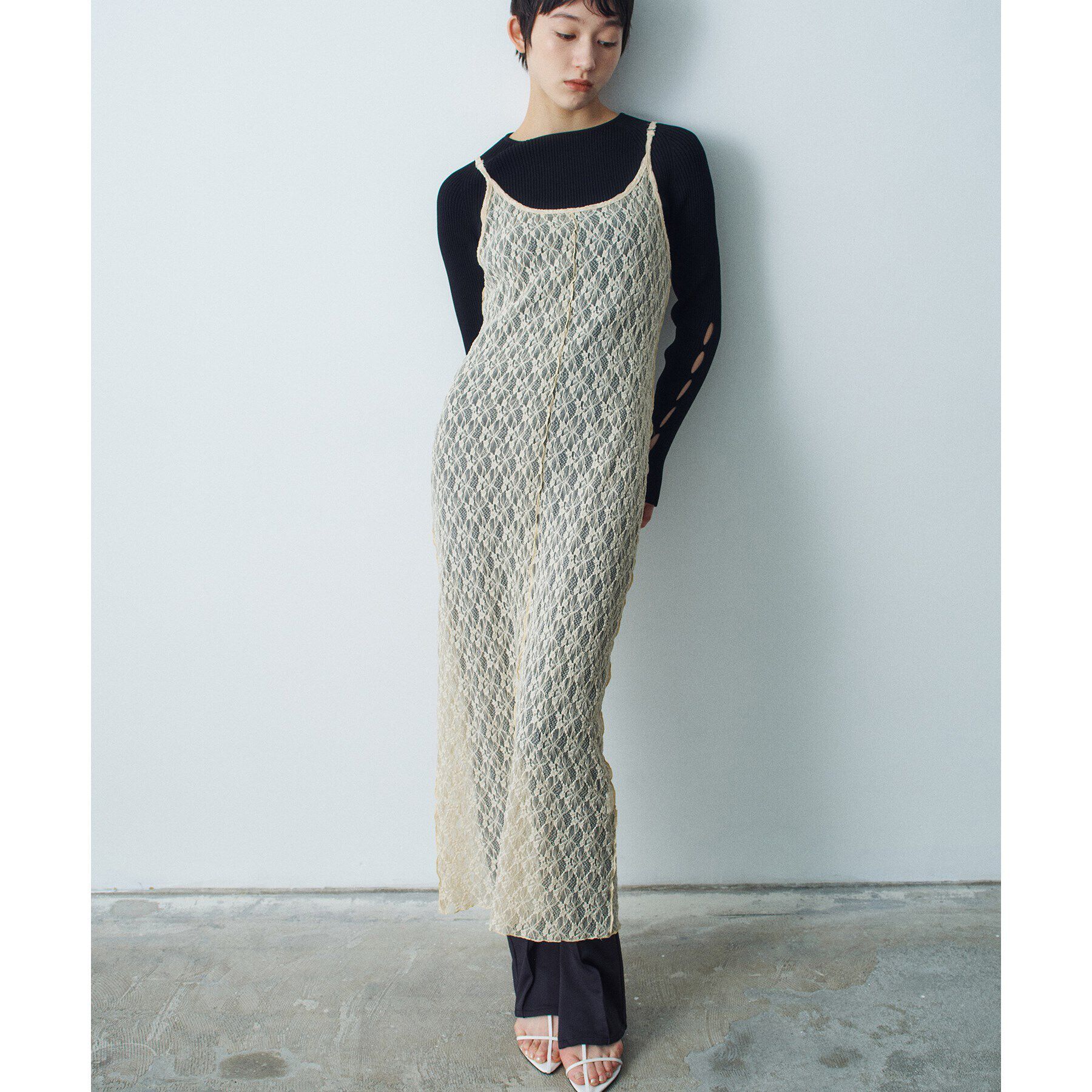 CODE A「stretch lace cami dress」|ワンピース|ライトイエロー(03