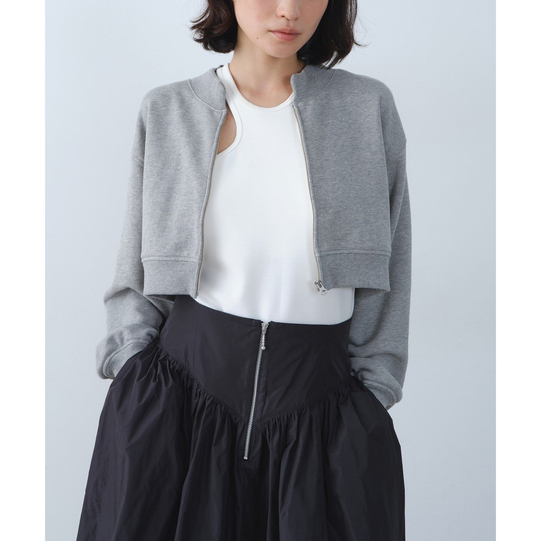CODE A「short zip sweat」|パーカー|ライトグレー(011