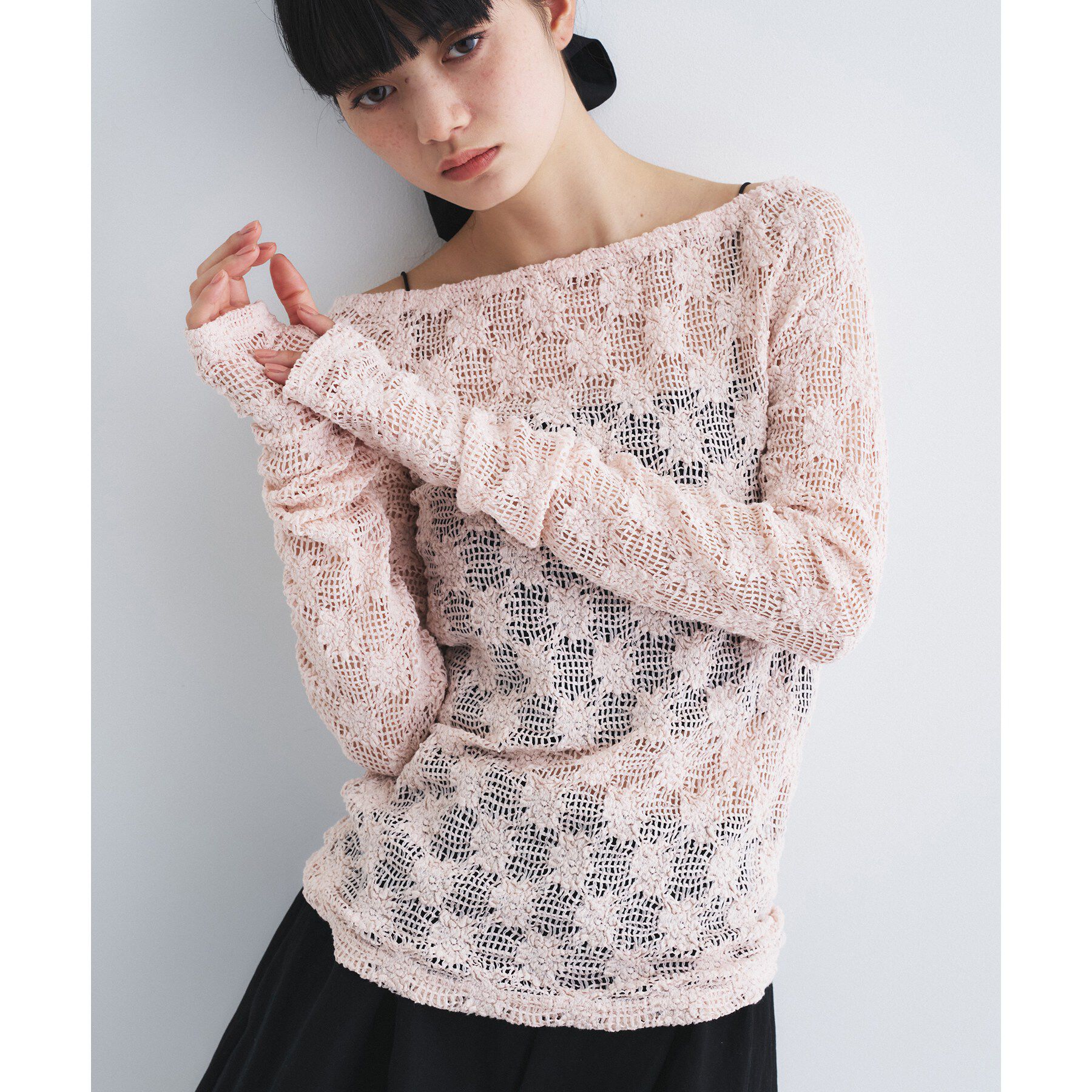 CODE A「floral lace tops」|Tシャツ・カットソー|ライトピンク(070