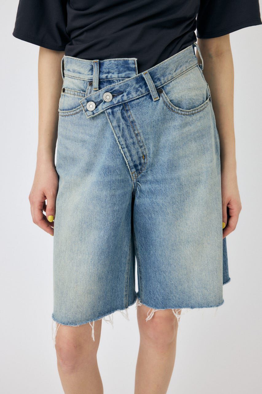 MOUSSY「CROSS WAIST ハーフパンツ」|デニム|L/BLU1