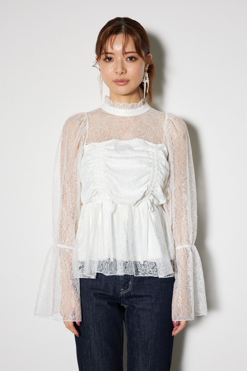 rienda「コルセット風シャーリングレースブラウス」|シャツ・ブラウス|