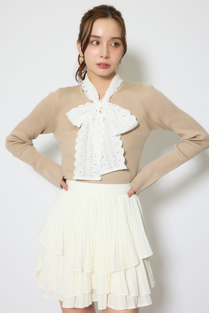 rienda「コットンレースリボンニットトップス」|ニット・セーター|