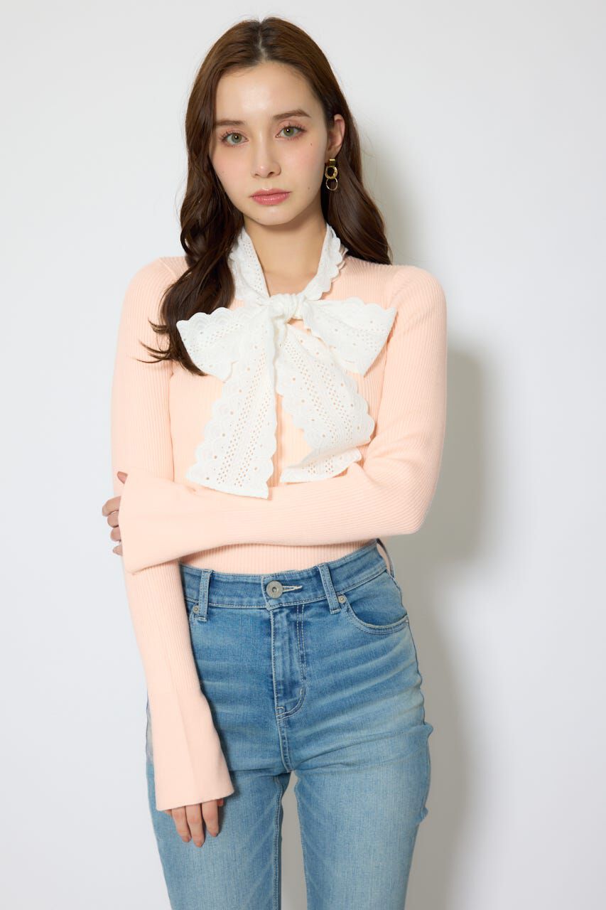 rienda「コットンレースリボンニットトップス」|ニット・セーター|