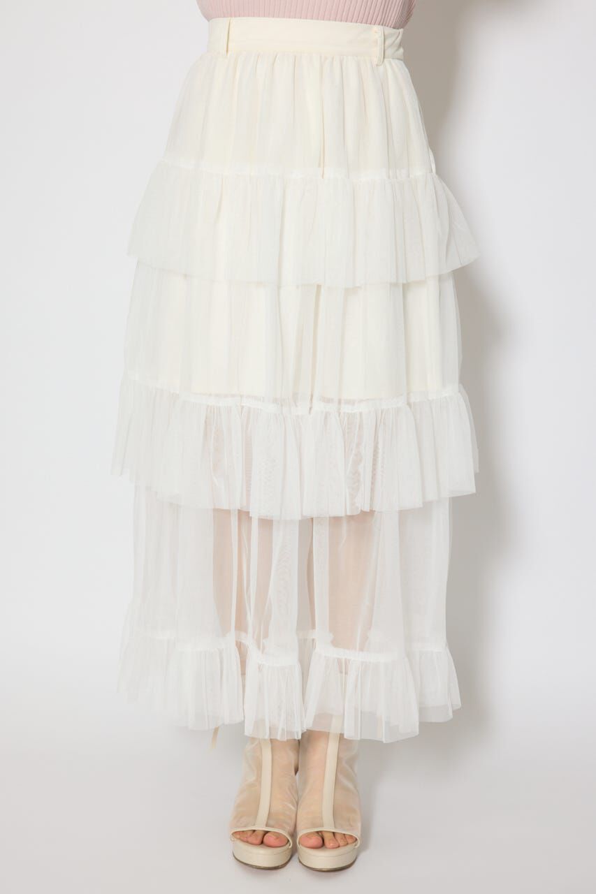 rienda「ティアードフレアチュールジャストウエストスカート」|スカート|