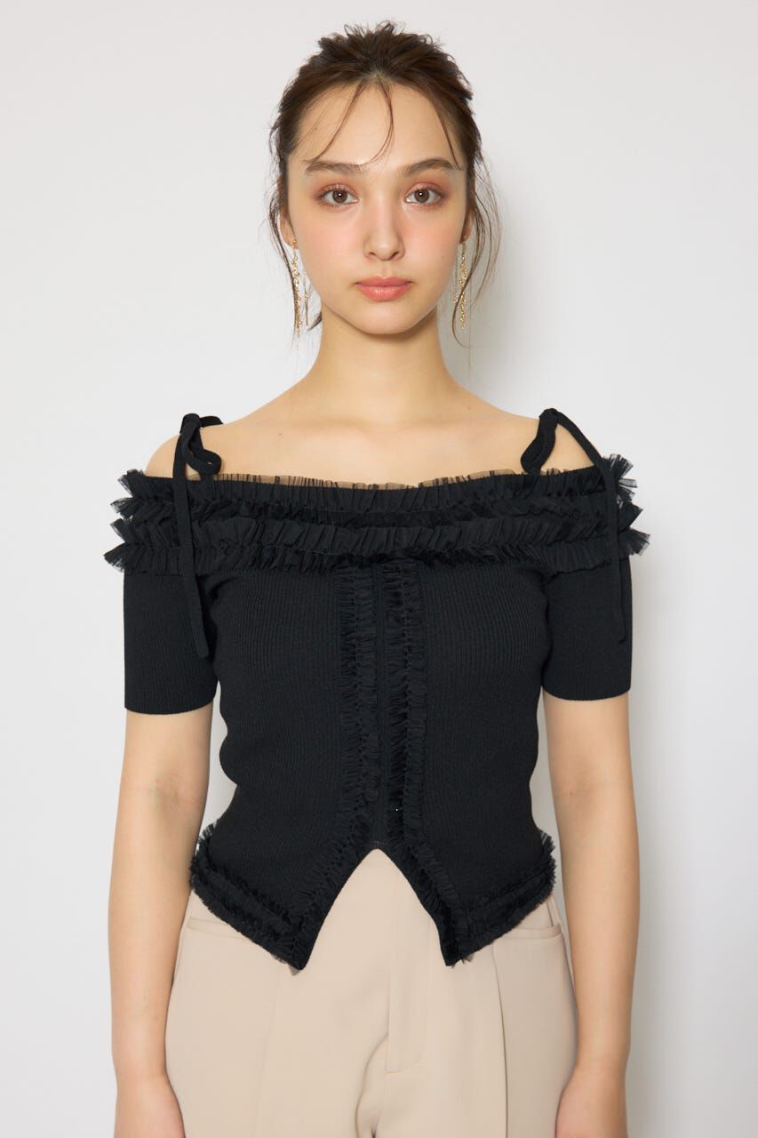 rienda「オフショルフリルニットトップス」|ニット・セーター|
