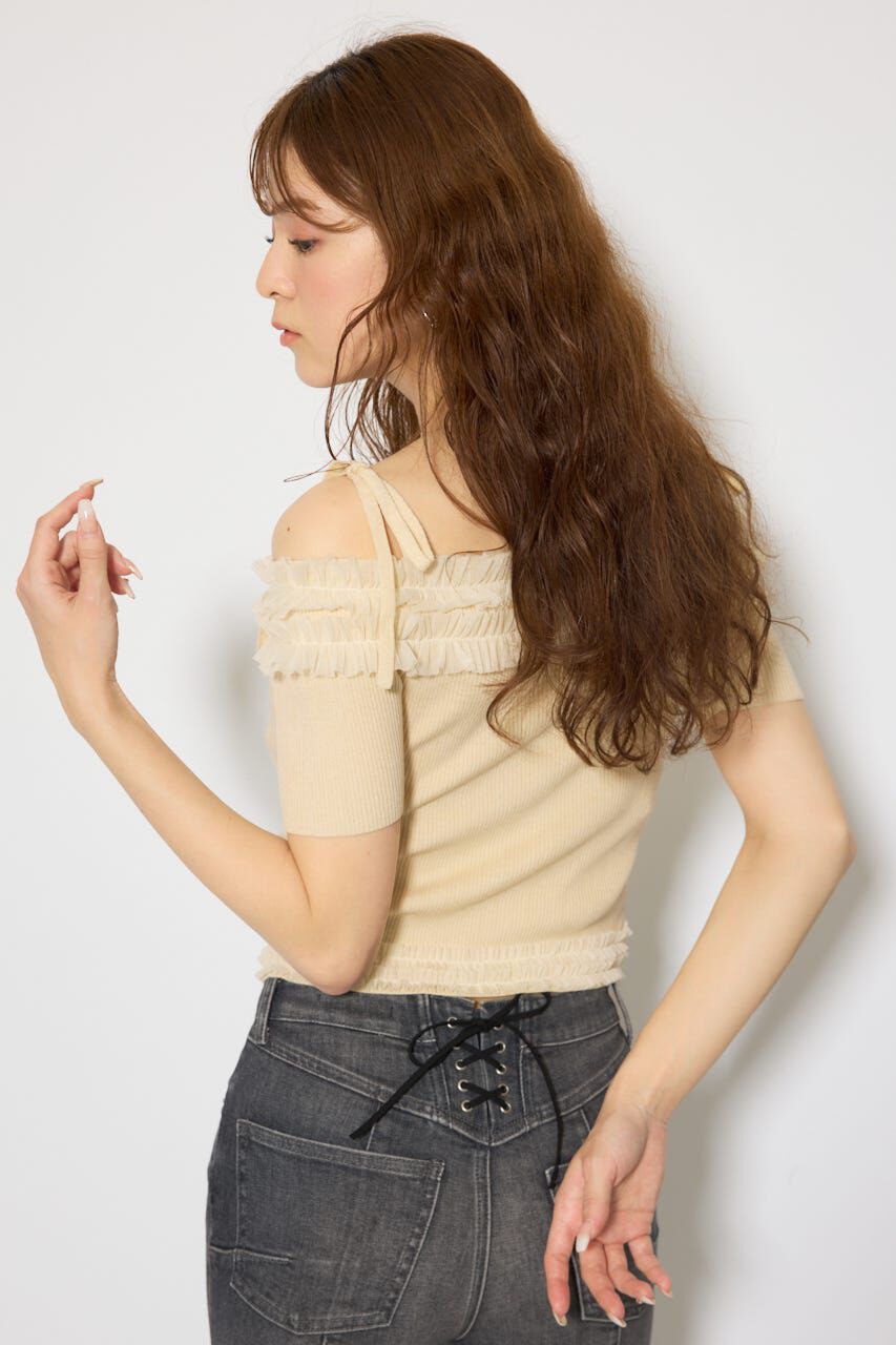 rienda「オフショルフリルニットトップス」|ニット・セーター|