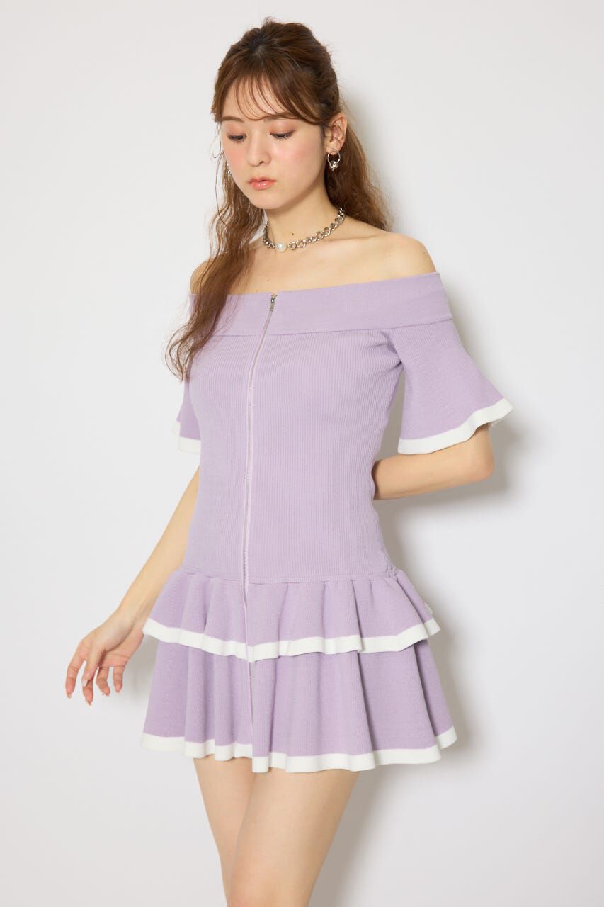rienda「オフショルフロントジップニットミニワンピース」|ワンピース|
