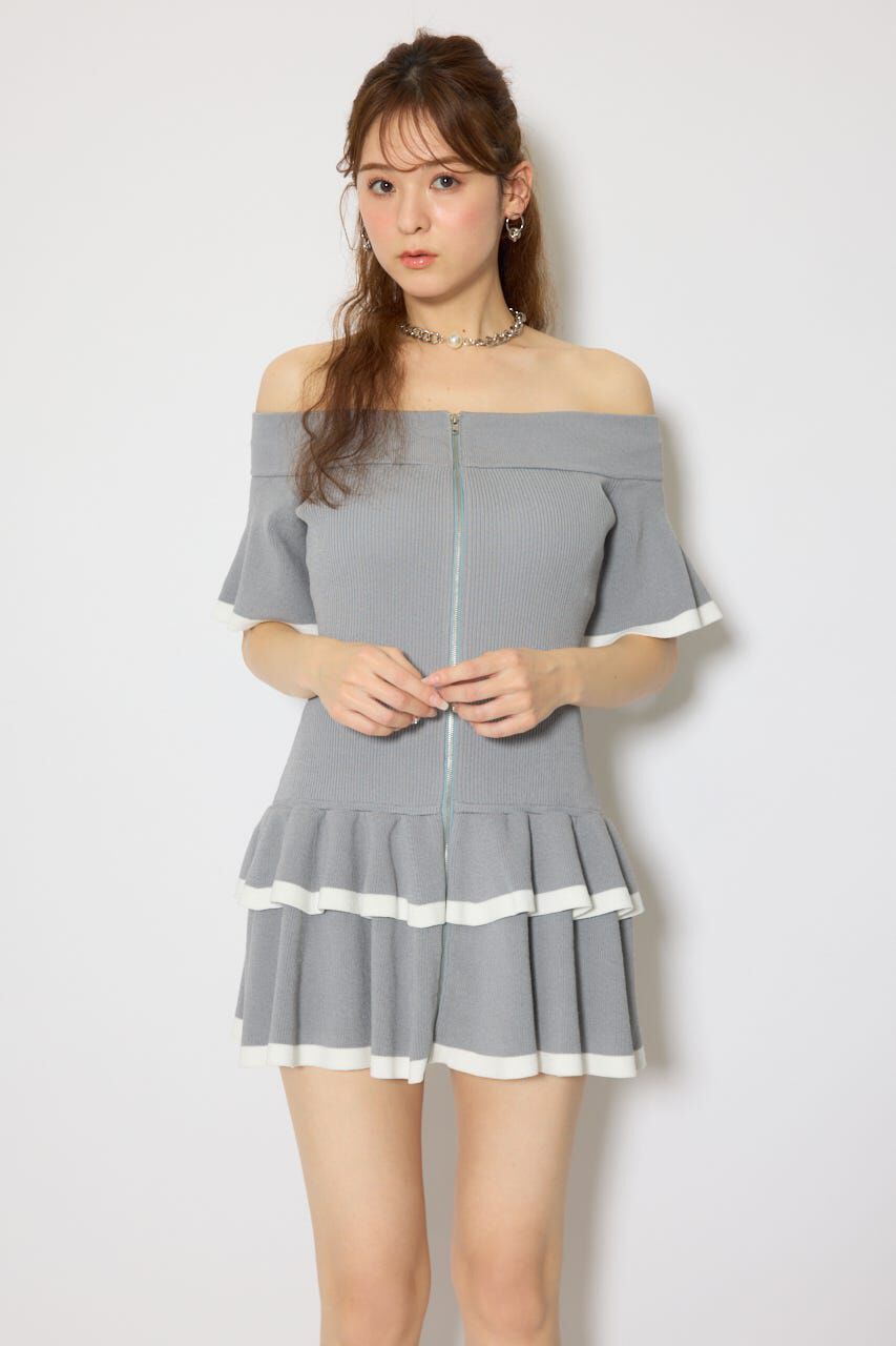 rienda「オフショルフロントジップニットミニワンピース」|ワンピース|