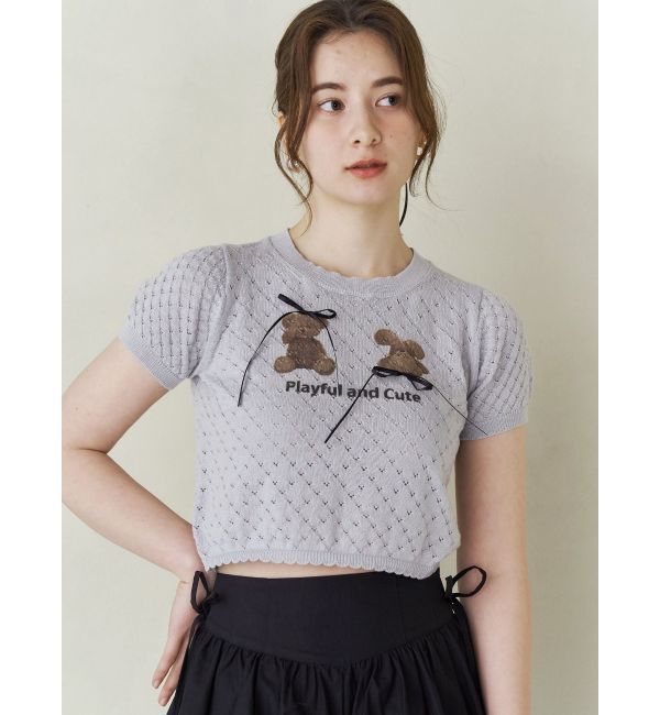 CALNAMUR「BEAR PRINT RIBBON KNIT /ベアプリントリボンニット」|ニット・セーター|