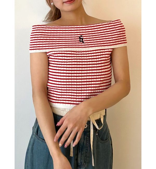 CALNAMUR「BOEDER OFFSHOULDER KNIT PO/ボーダーオフショルダーニットプルオーバー」|ニット・セーター|