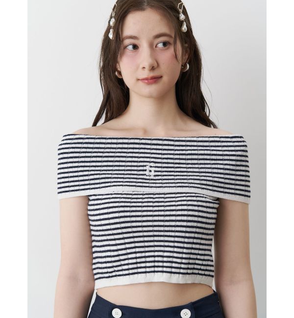 CALNAMUR「BOEDER OFFSHOULDER KNIT PO/ボーダーオフショルダーニットプルオーバー」|ニット・セーター|