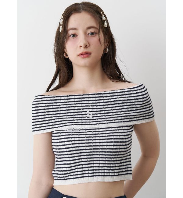 CALNAMUR「BOEDER OFFSHOULDER KNIT PO/ボーダーオフショルダーニットプルオーバー」|ニット・セーター|