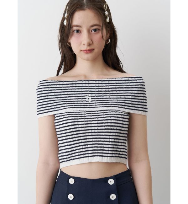 CALNAMUR「BOEDER OFFSHOULDER KNIT PO/ボーダーオフショルダーニットプルオーバー」|ニット・セーター|