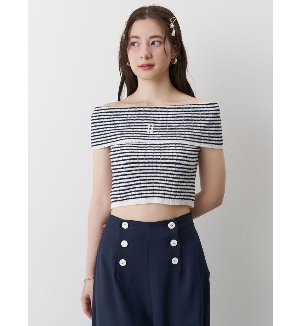 CALNAMUR「BOEDER OFFSHOULDER KNIT PO/ボーダーオフショルダーニットプルオーバー」|ニット・セーター|
