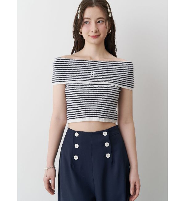 CALNAMUR「BOEDER OFFSHOULDER KNIT PO/ボーダーオフショルダーニットプルオーバー」|ニット・セーター|